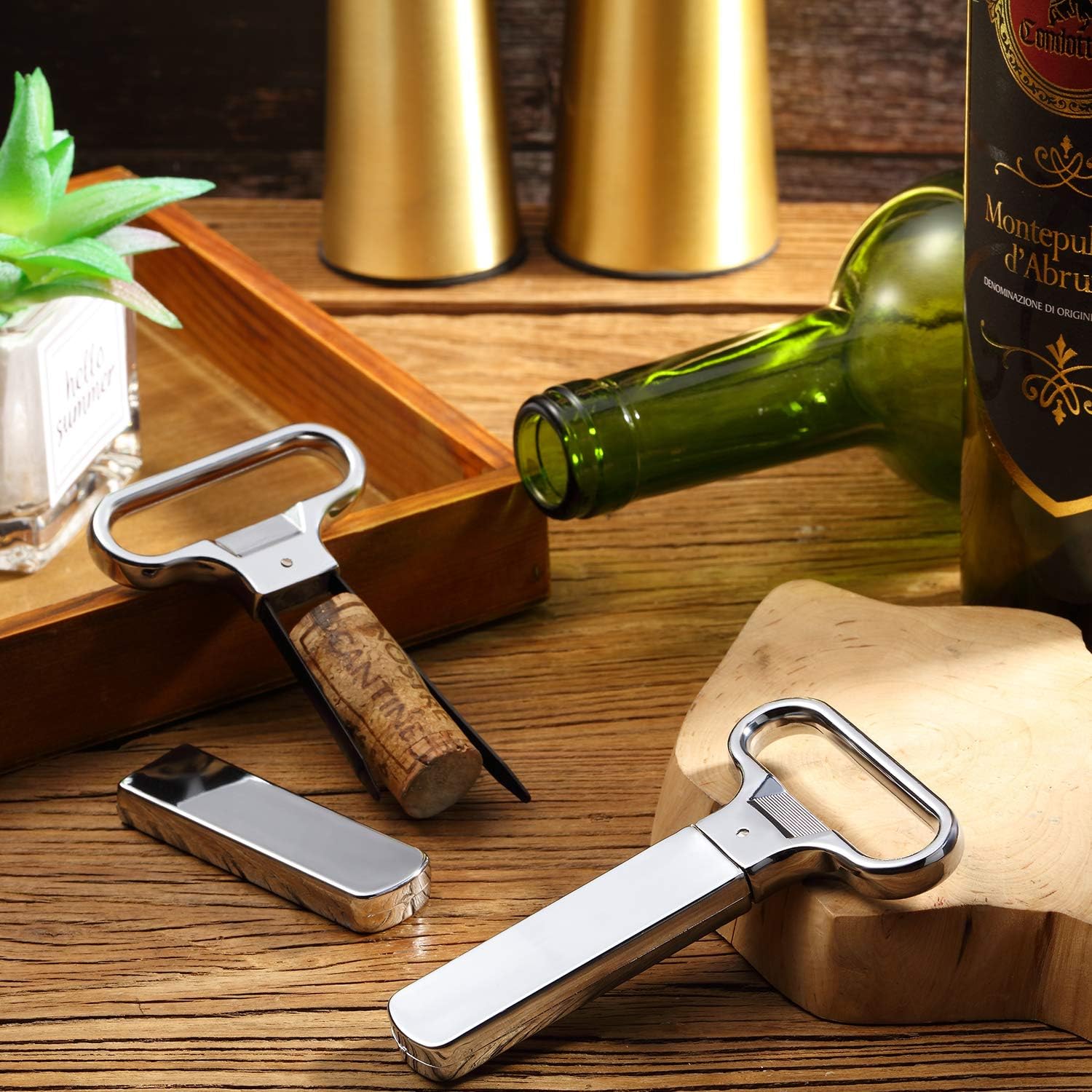 Extractor de corcho, abridor de botellas de vino, cerveza, extractor de corcho de dos puntas con tapa para botellas de vino, champán y amantes del