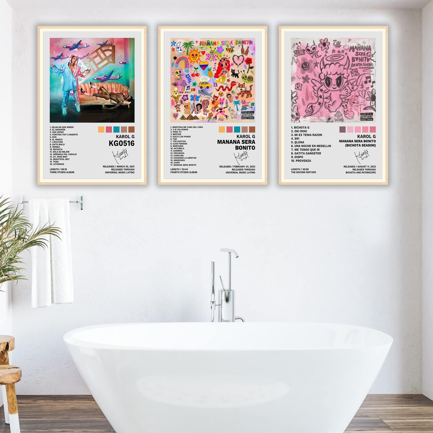 JINOS Karol G Poster A Set de 3 pósteres de lienzo para álbum, pintura decorativa, lienzo, pósteres de pared e impresión artística moderna para