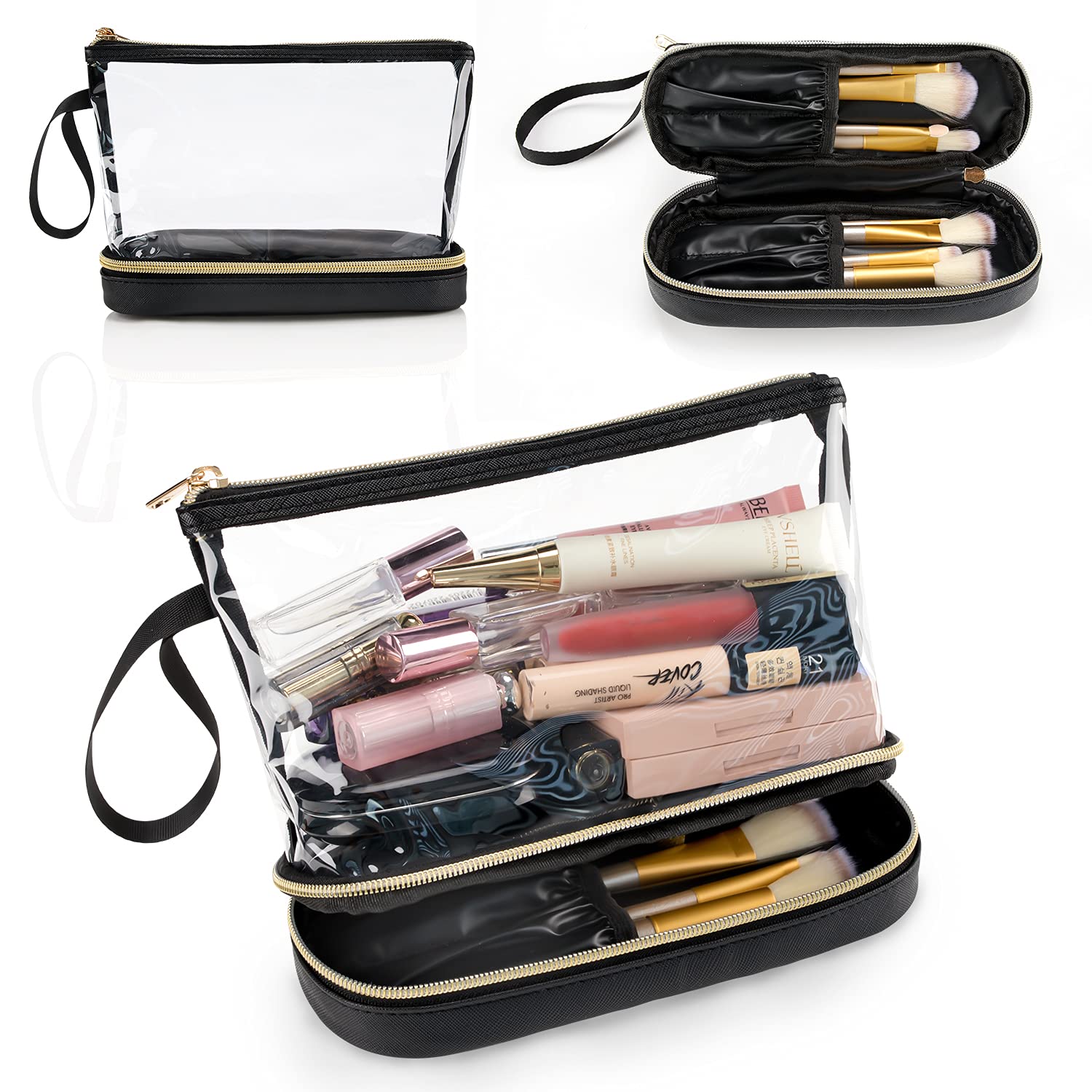 Ethereal Bolsa de maquillaje de viaje, bolsa de cosméticos transparente, organizador de maquillaje, bolsa de aseo aprobada por la TSA, bolsa