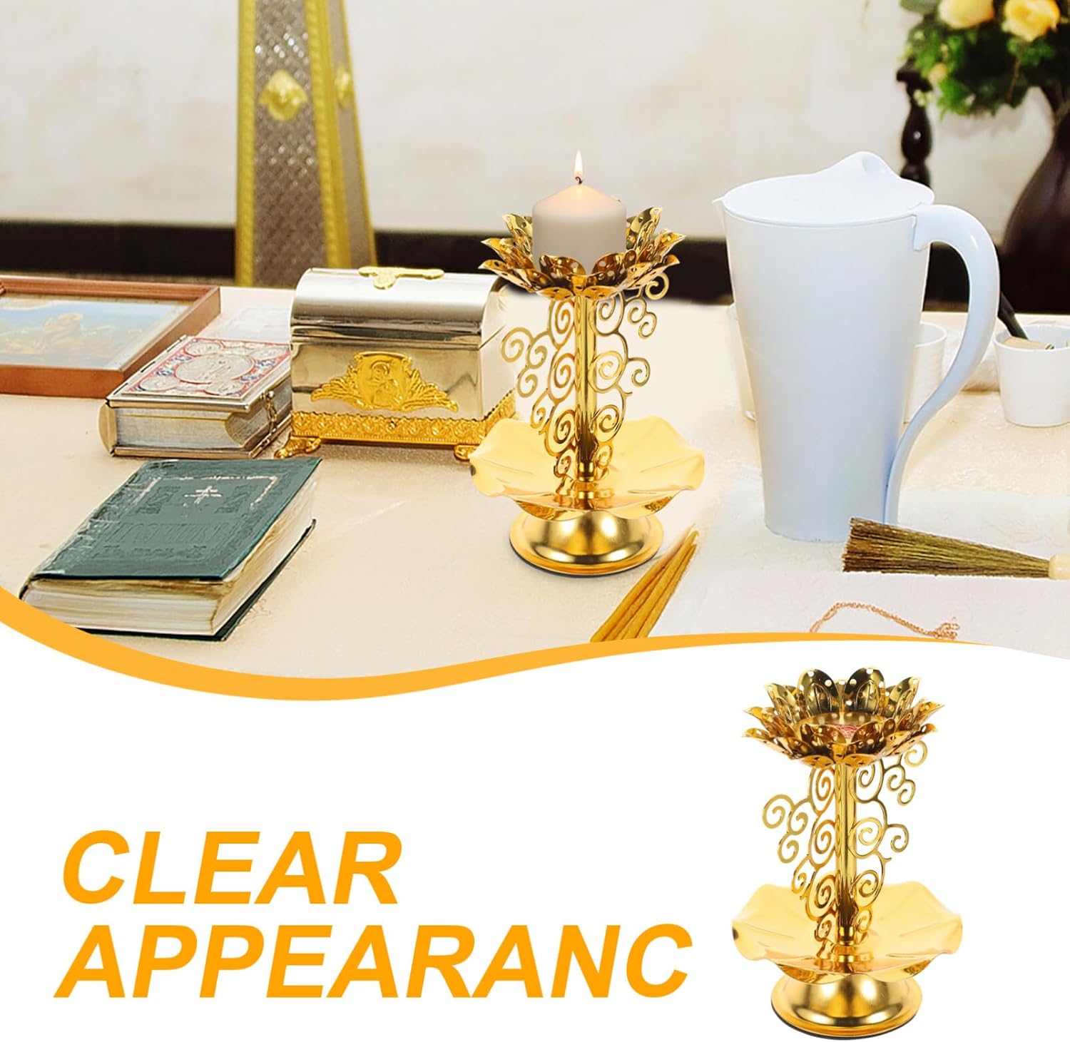 FOMIYES Decoración dorada 2 unids Lotus Tealight Candelabro Diwali Votivo Portavelas Religioso Flor de Loto Forma de Té Candelabro Soporte