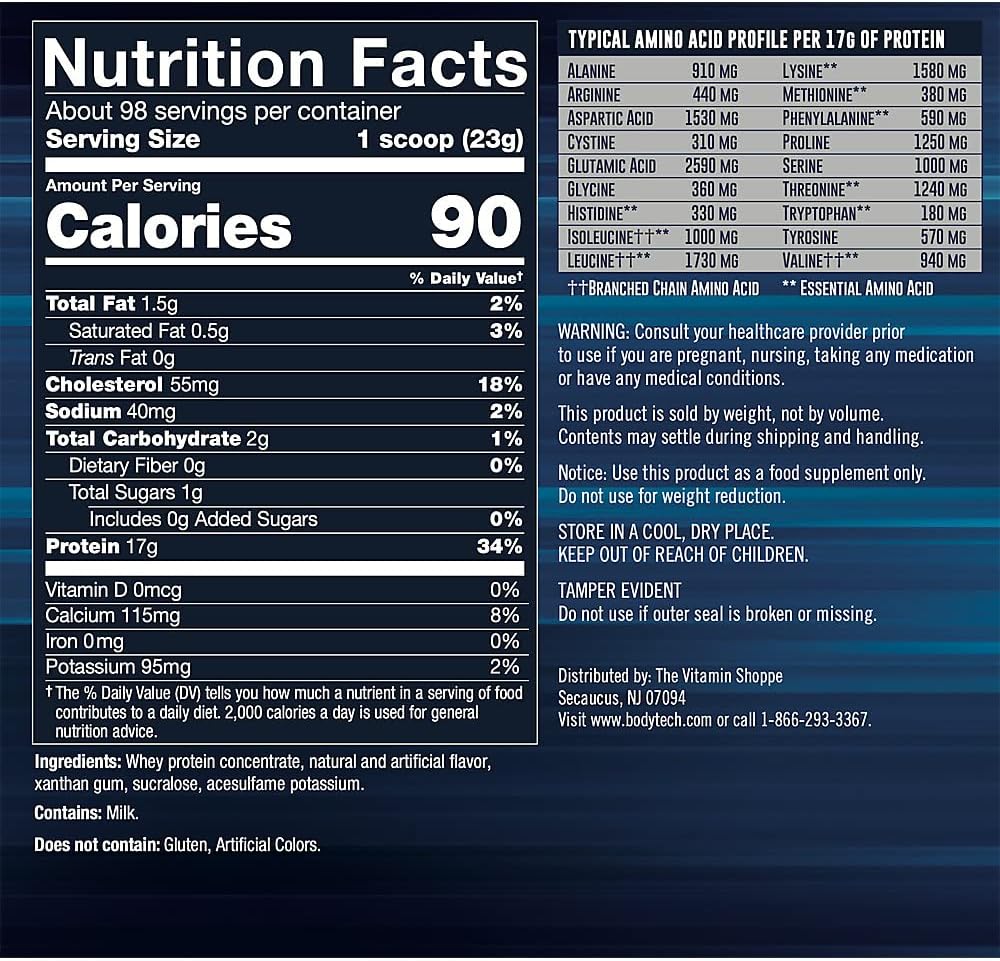 BODYTECH Proteína de suero en polvo, con 0.75 onzas de proteína por porción y aminoácidos, ideal para la construcción muscular después del