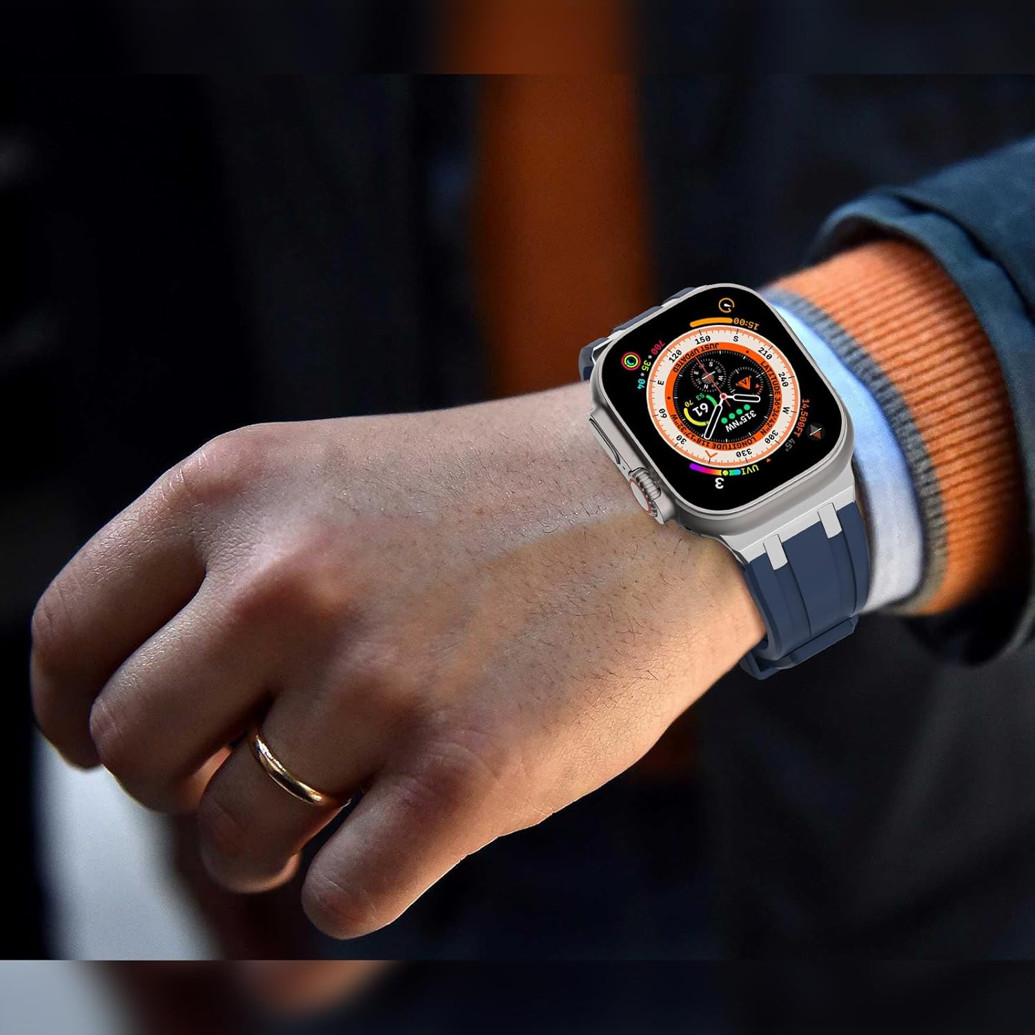 NewWays Correa para Apple Watch Ultra Band de 1.929 in, 1.772 in, 1.732 in, 1.654 in, 1.614 in, 1.575 in, 1.496 in, para hombres, correa de goma de