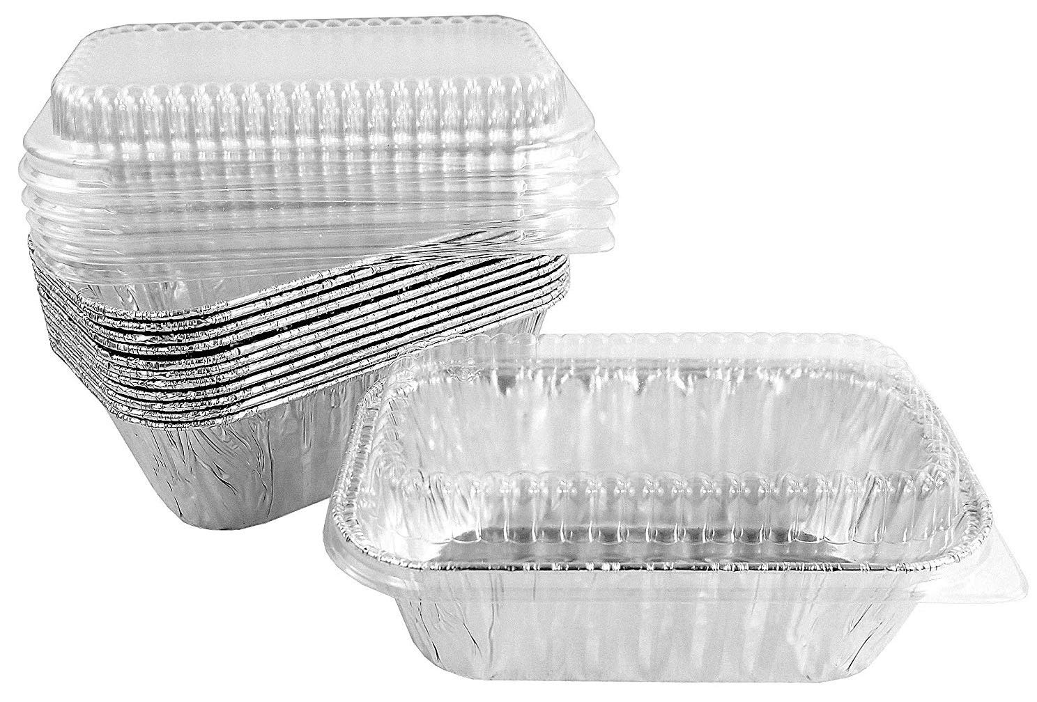 Handi-Foil 1 libra de aluminio mini-panmolde para hornear pan con tapa transparente de cúpula baja, 100paquete (paquete de 100)
