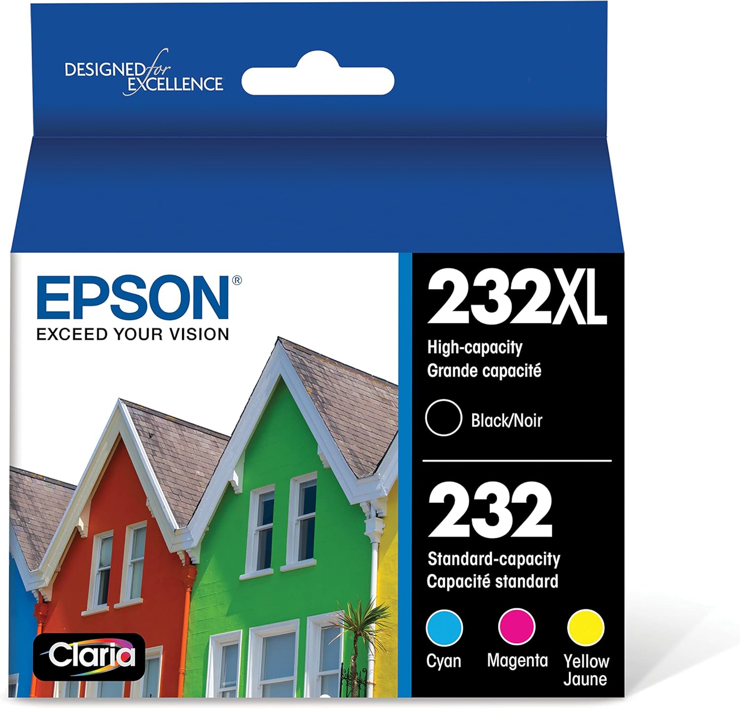 Epson T232 Color de capacidad estándar y multipaquete negro de alta capacidad y cartucho de tinta amarillo T232, capacidad estándar