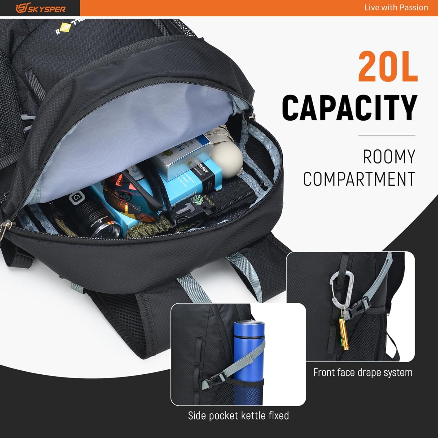 SKYSPER Mochila ligera de senderismo  Mochila de viaje pequeña de 20L Mochila plegable resistente al agua para mujeres y hombres