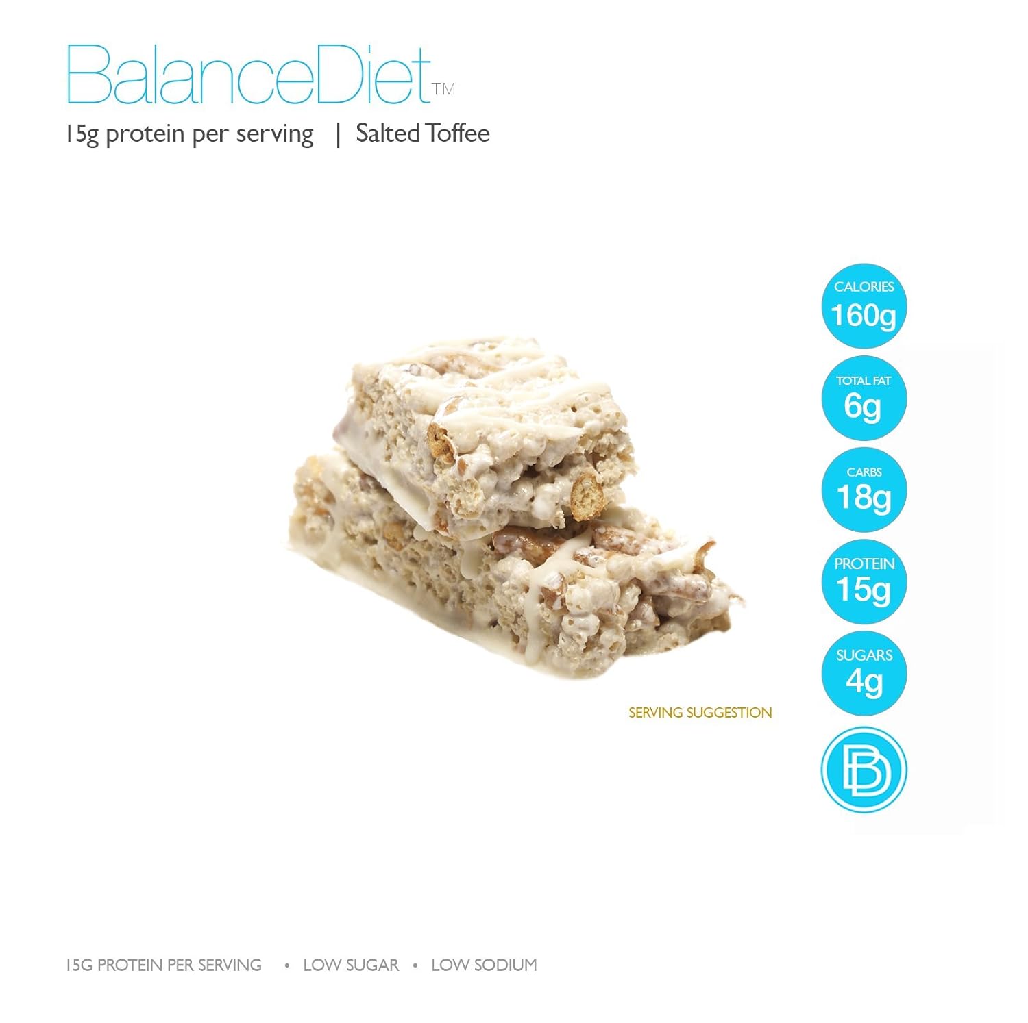 BalanceDiet  Barra de proteínas  0.53 oz de proteína  Bajo en carbohidratos  Caja de 7 barras (pretzel de caramelo salado)