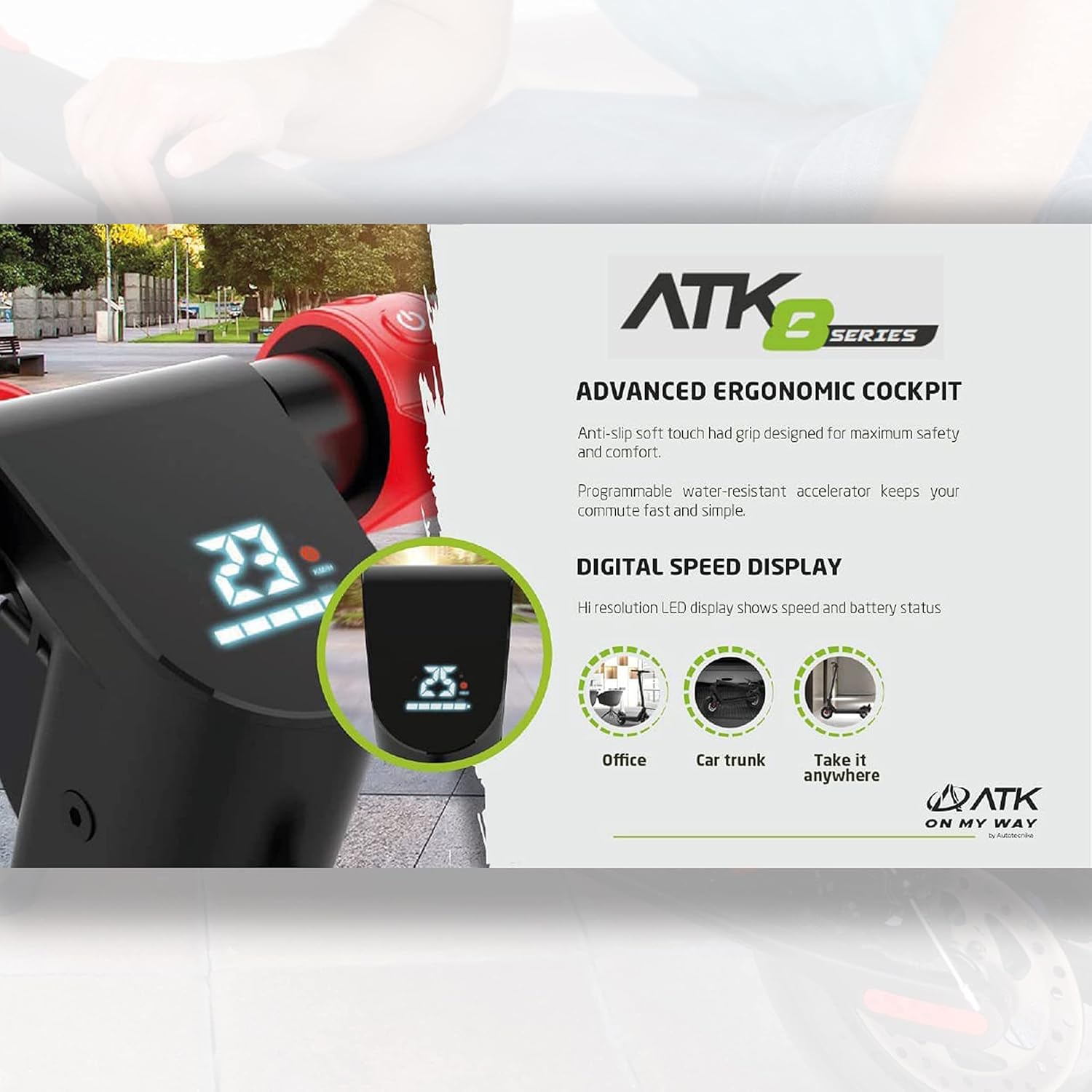 ATK H8 Scooter eléctrico para adultos, velocidad de hasta 16 mph, scooter eléctrico de desplazamiento con motor de 350 W, bicicleta plegable con