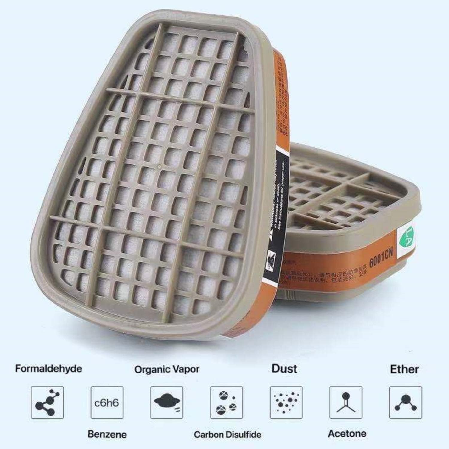 6001 Cartuchos de filtro para respirador, a prueba de polvo, vapor orgánico, polen y cartuchos químicos, compatibles con 6200, 6800, 7502, FF402