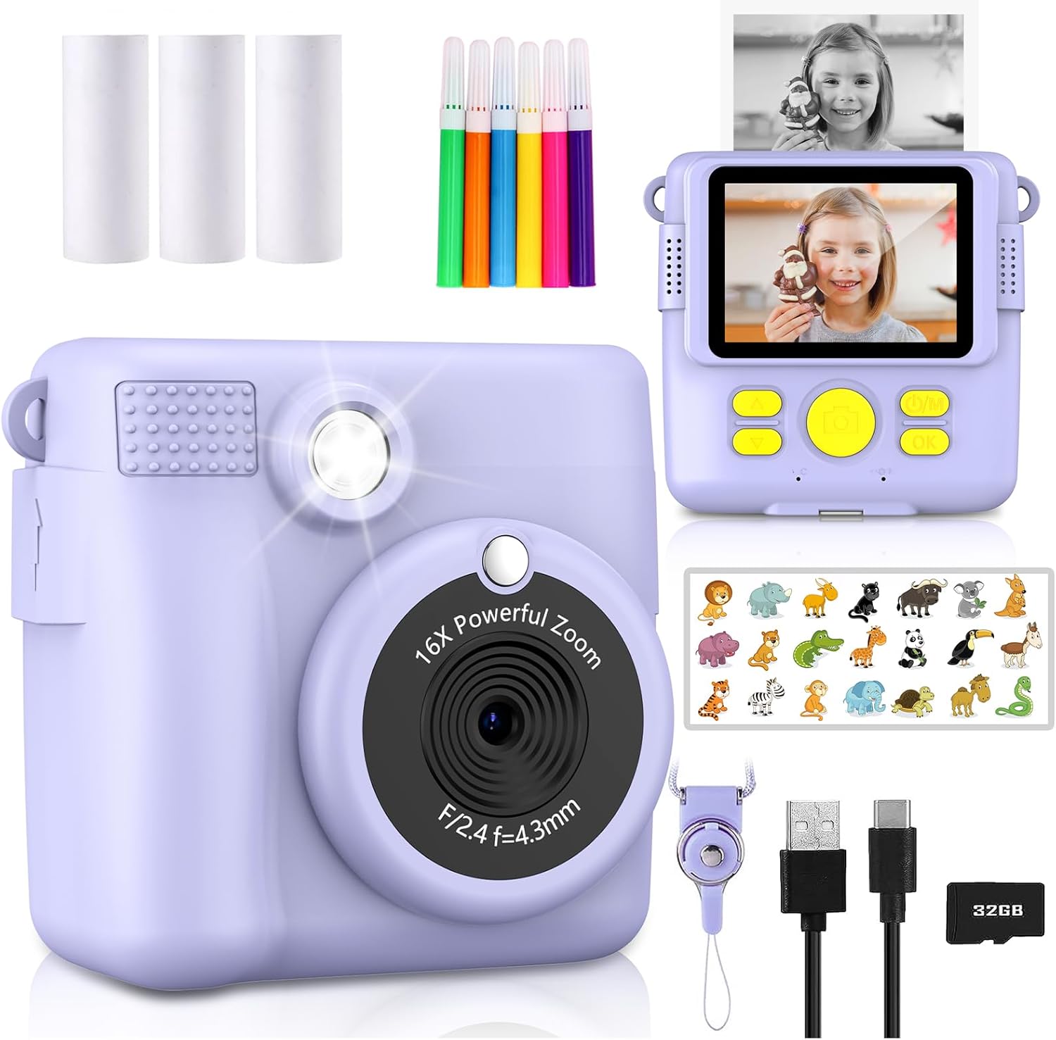Cámara de impresión instantánea para niños, regalos de cumpleaños de Navidad para niñas de 3 a 12 años, cámaras de video digitales HD 1080P para