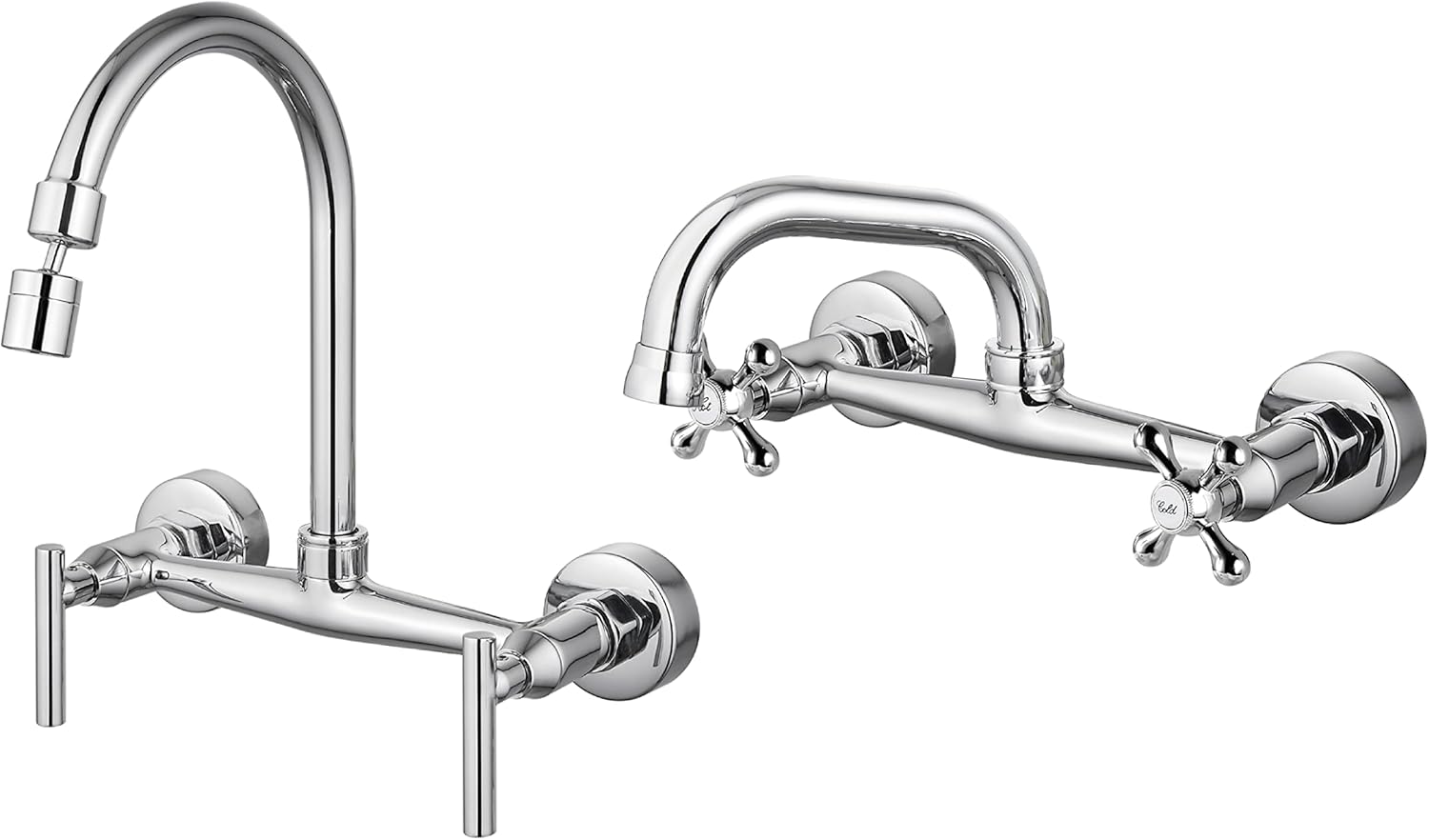 Airuida Grifo de fregadero de cocina de montaje en pared cromado de 8 pulgadas, centro de doble mango, montaje en pared, grifo de fregadero de