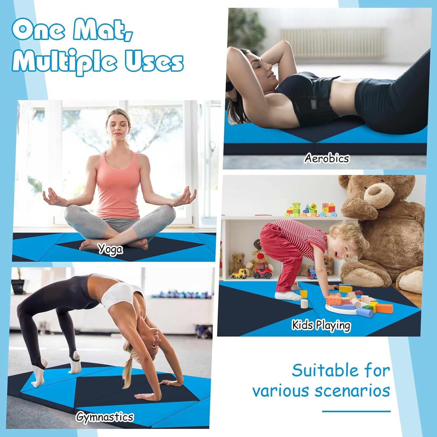 Goplus Colchoneta de gimnasia plegable, 8 x 4 x 2 pulgadas, con cierres de velcro, piel sintética, asas de transporte para el hogar, gimnasio,