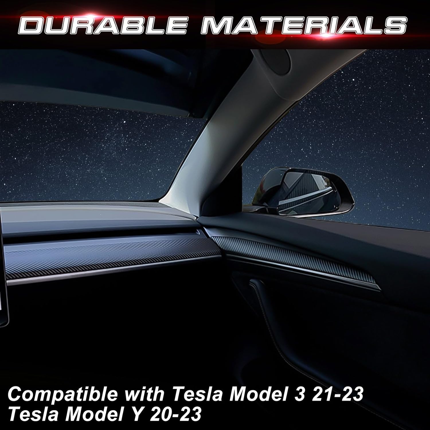 Xotic Tech Set – Kit combinado de panel de tablero interior + cubierta de moldura de puerta, patrón de fibra de carbono mate, compatible con Tesla