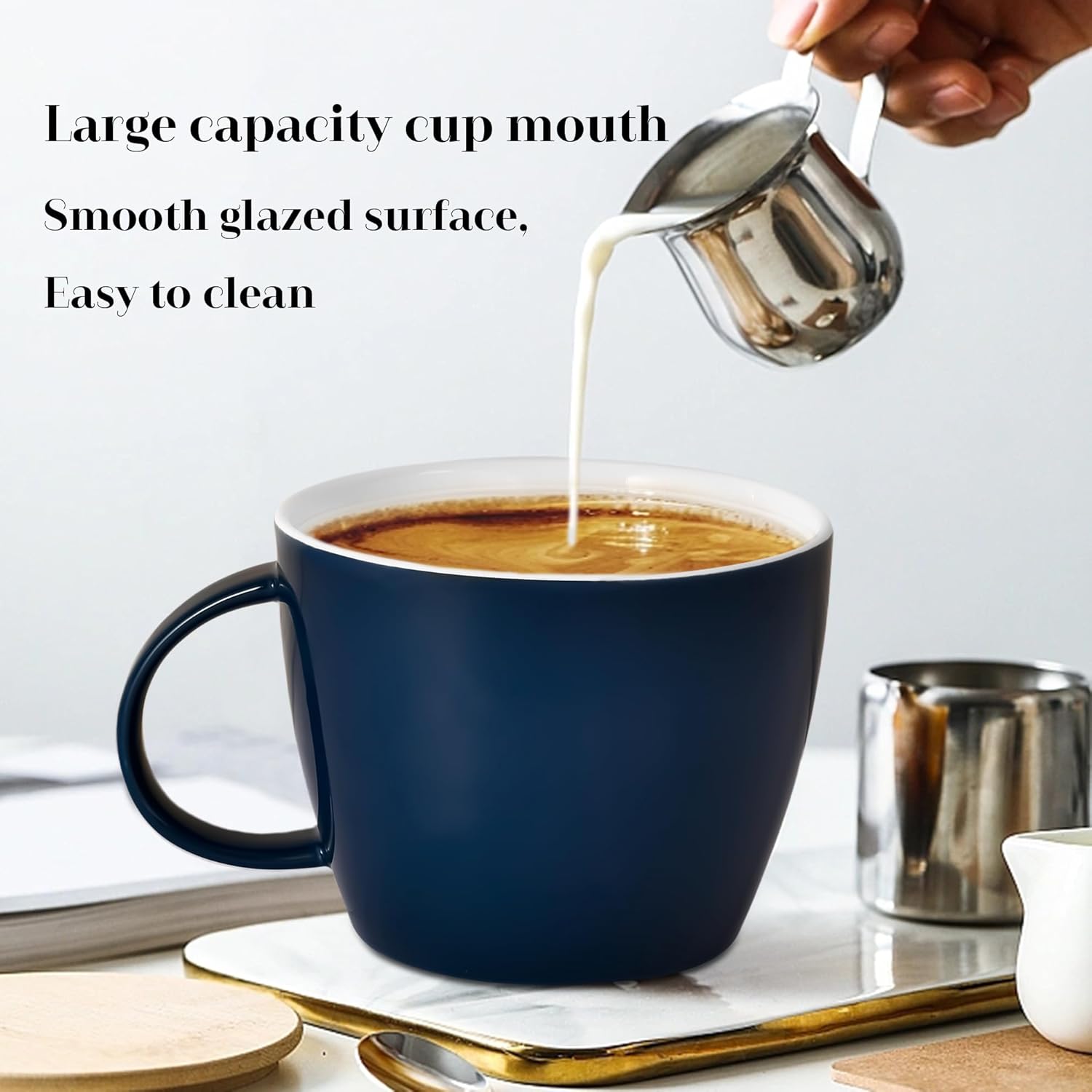 Porcelain Mug 30 OZ, Oversized Soup Cup or Jumbo Mug for Coffee, Oatmeal, Gumbo, Salad, Microwave and Oven Safe, Cool Blue