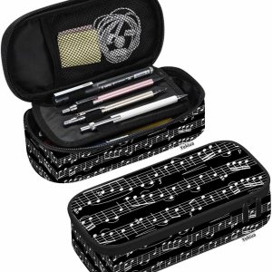 Estuche para lápices de notas musicales, gran capacidad, bolsa de maquillaje para oficina, universidad, color blanco y negro Estuche para lápices de notas musicales, gran capacidad, bolsa de maquillaje para oficina, universidad, color blanco y negro