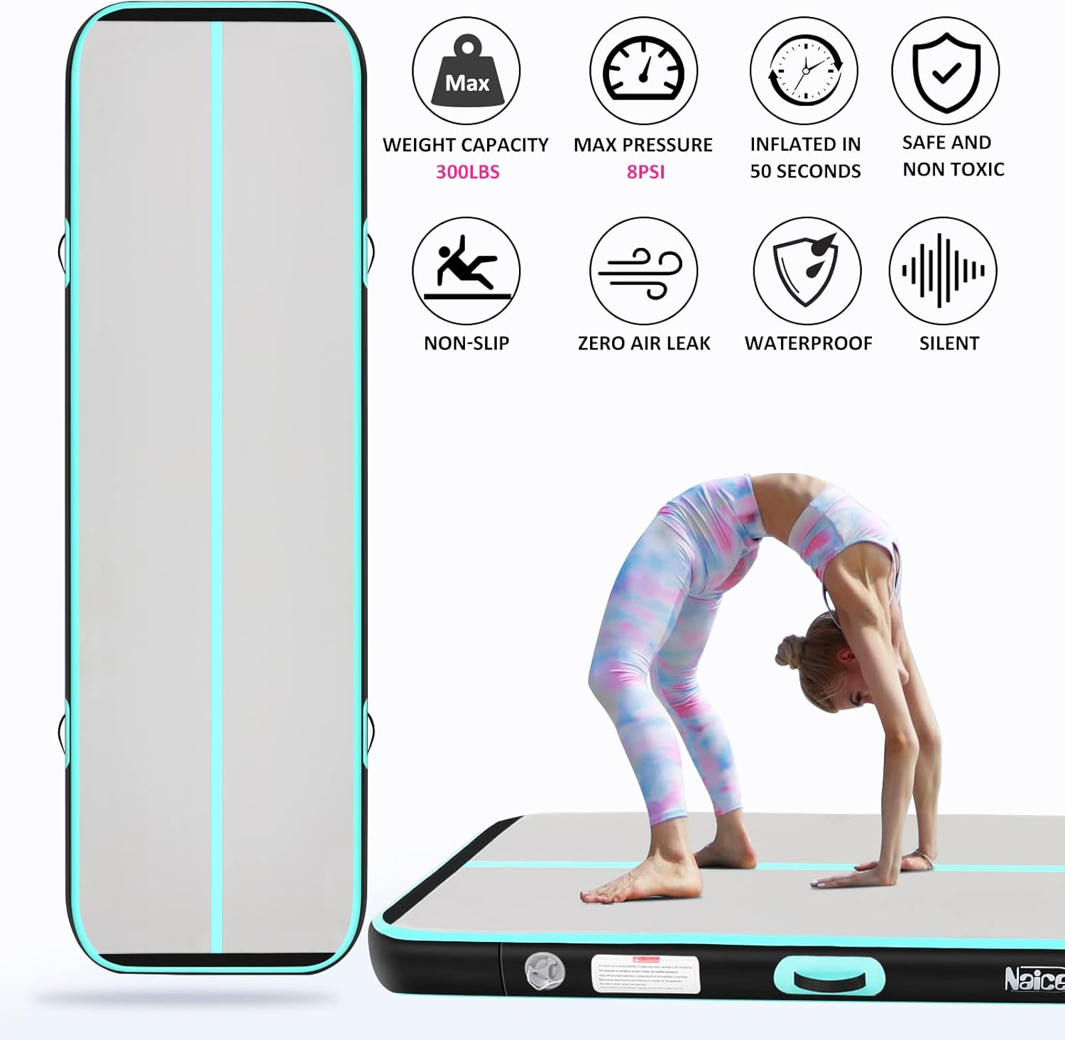 Colchoneta inflable de gimnasia de aire, tapete de entrenamiento de 10131620 pies, 48 pulgadas de grosor, con bomba de aire eléctrica para uso en