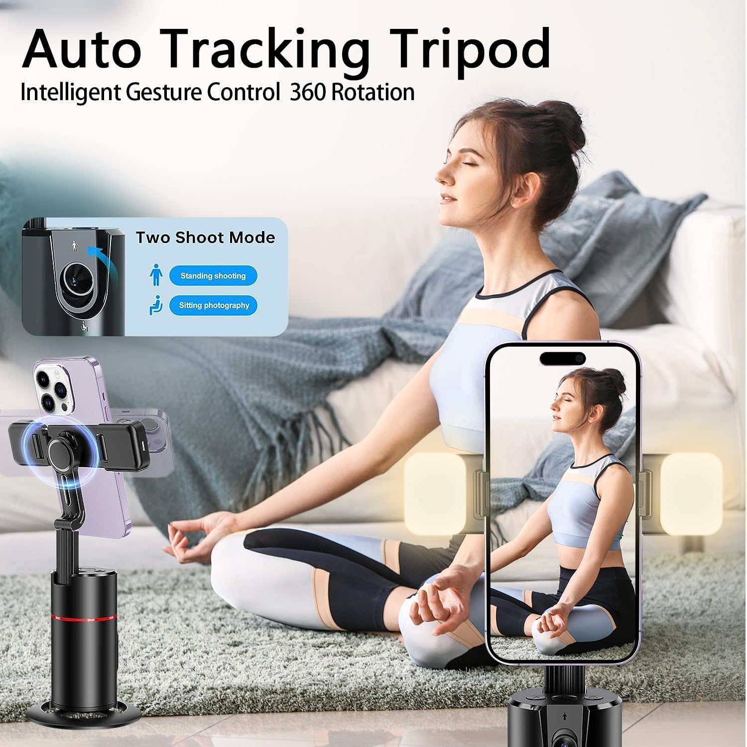 Soporte para teléfono de seguimiento facial automático 2024 con luz de llenado plegable y AFARER con rotación de 360, trípode de seguimiento facial