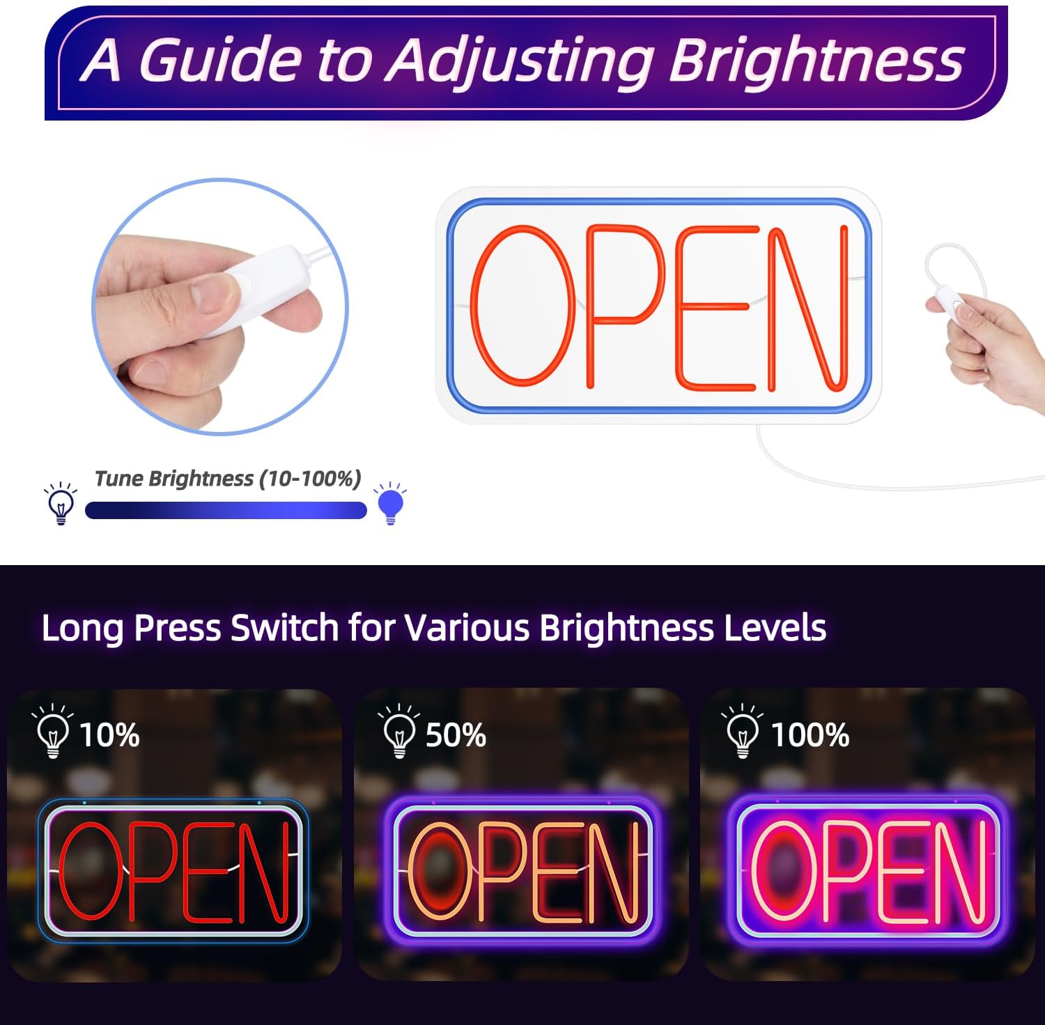 GELBEKUH Letrero LED de neón abierto para negocios, 16.7 x 9.2 pulgadas, ultra brillante, con interruptor de encendidoapagado, luces de neón de