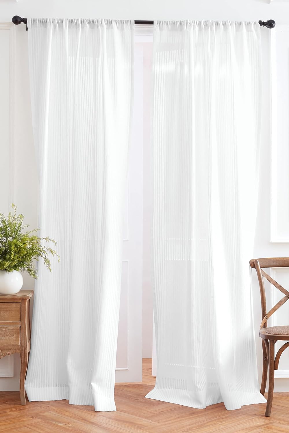 Solino Home Zoe – Cortina transparente de lino, 52 x 84 pulgadas, color blanco Liana, con bolsillo para barra, cortina de lino de algodón para sala
