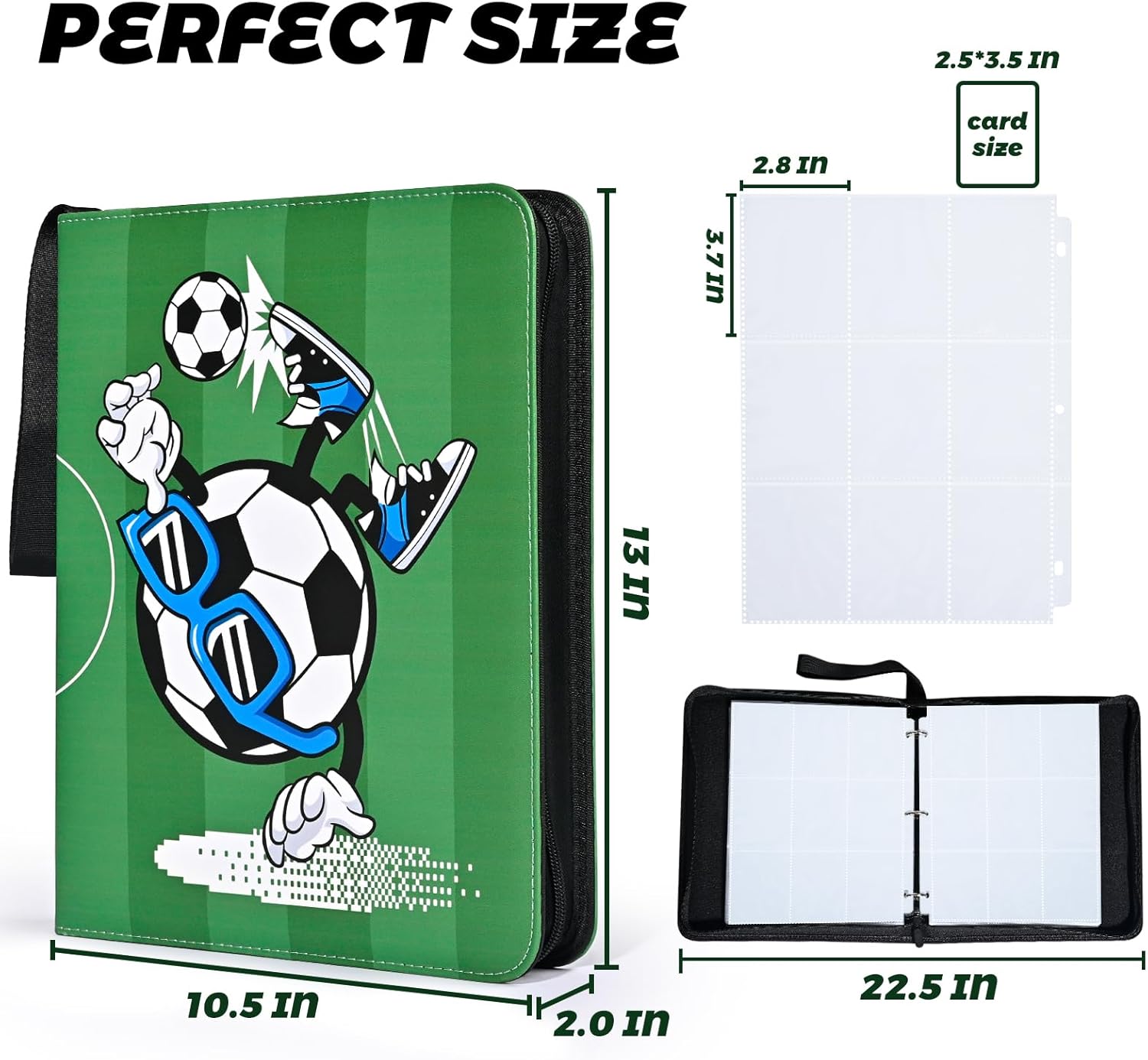 Carpeta de tarjetas de fútbol para 900 tarjetas deportivas con 50 fundas extraíbles de doble cara con cremallera, carpeta de tarjetas