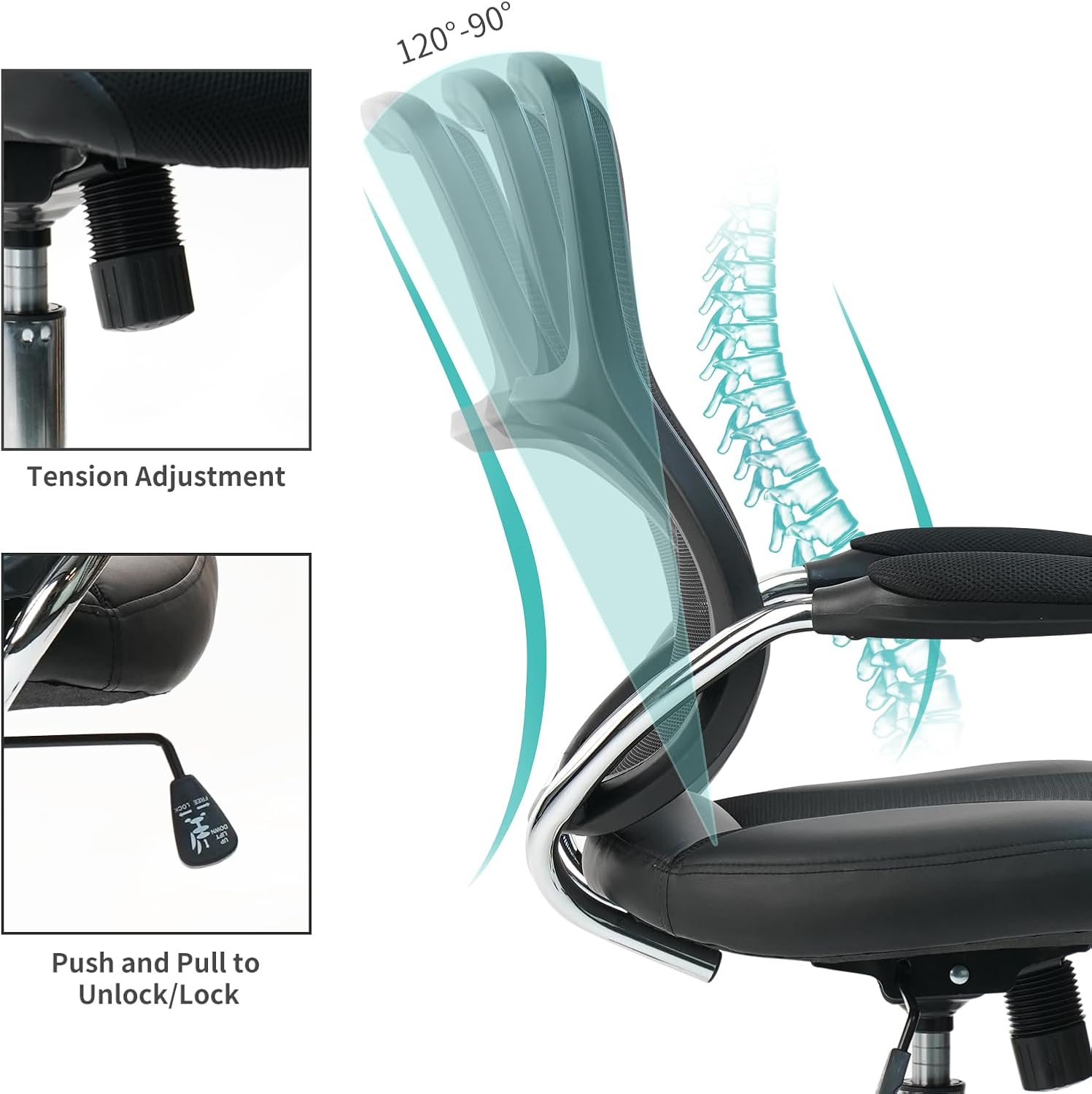 CLATINA Silla de oficina con respaldo medio, silla de trabajo de malla con soporte lumbar y reposabrazos de malla, silla de escritorio para