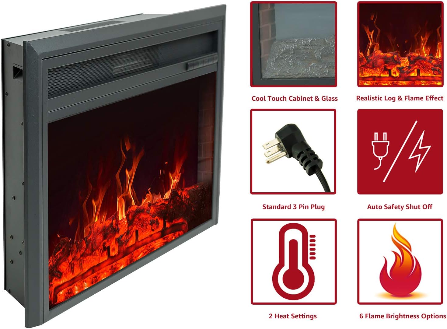 FLAME&SHADE Insertar chimenea eléctrica, 28 pulgadas de ancho, calentador de habitación portátil independiente con temporizador, termostato digital