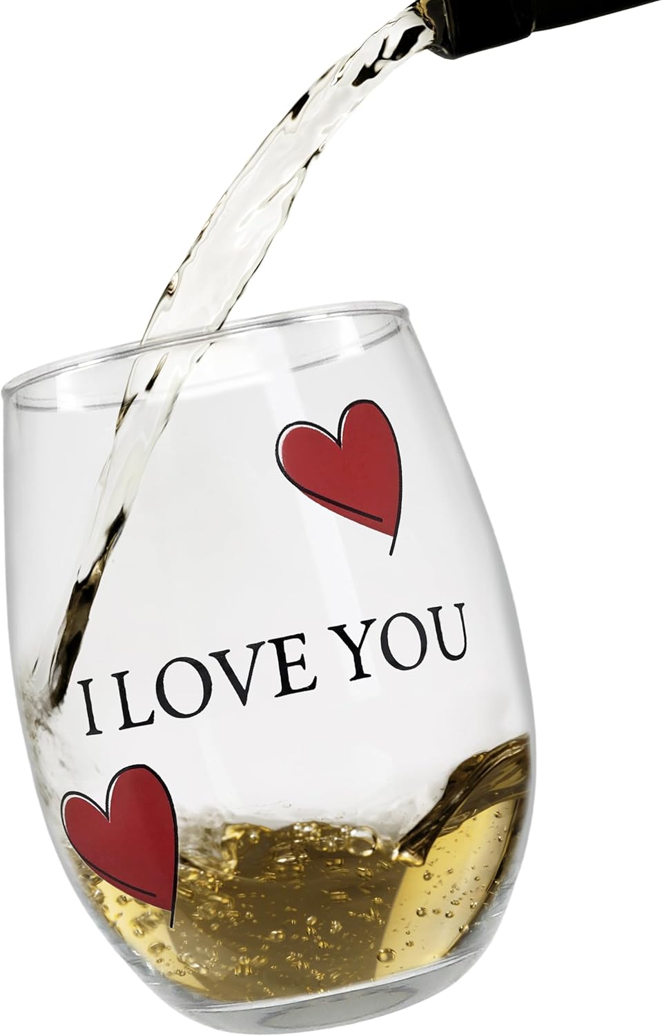 BANBERRY DESIGNS Lover’s – Juego de copas de vino con texto en inglés “I Love You”, juego de 2 copas de vino sin tallo con corazones decorativos,
