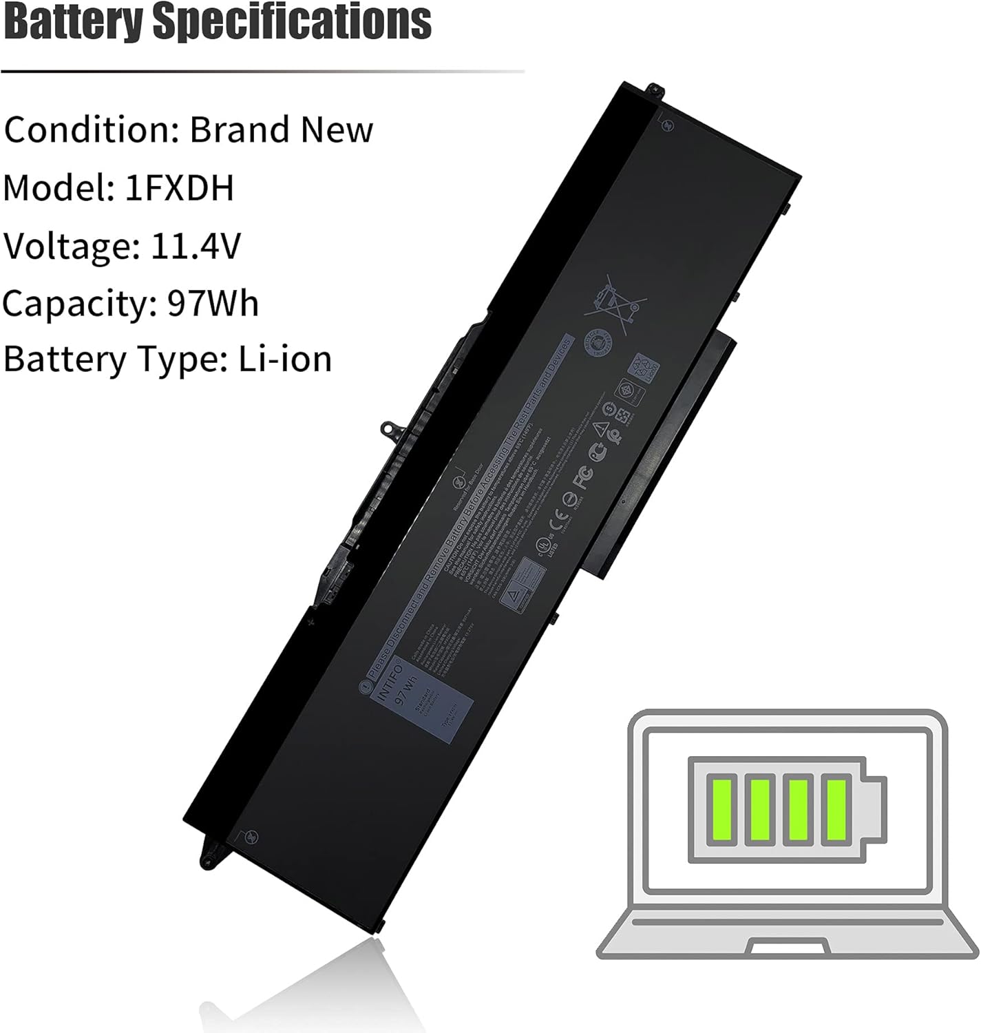97Wh 1FXDH – Batería para portátil compatible con Dell Latitude 15 5501 5511 E5501 E5511 Precision 3541 3551 Series Notebook 01WJT0 1WJT0 0D191G