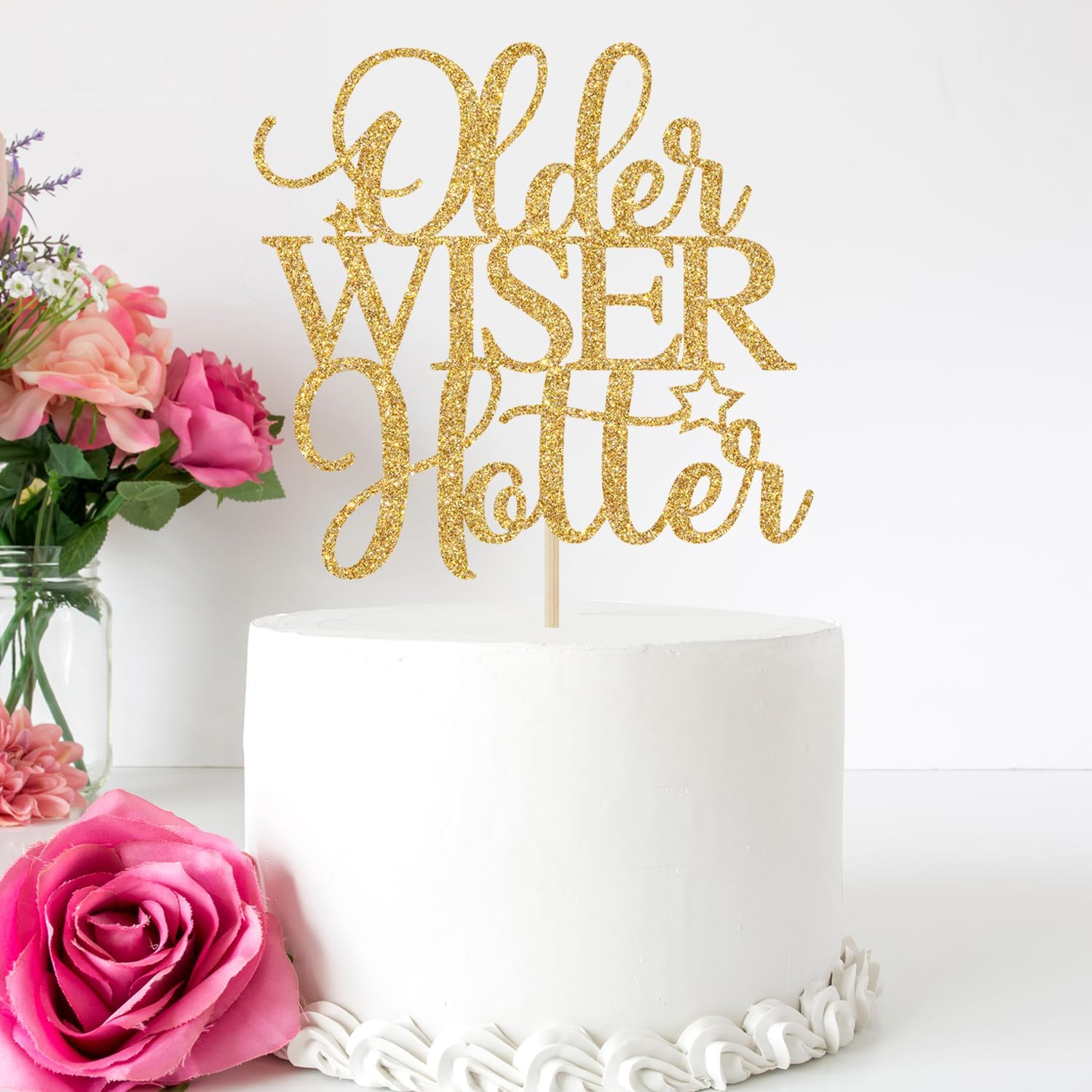 Older Wiser Hotter – Decoración para tartas, divertidos suministros de fiesta de cumpleaños para adultos, 30, 40, 50, 60, 70, 80, decoraciones de