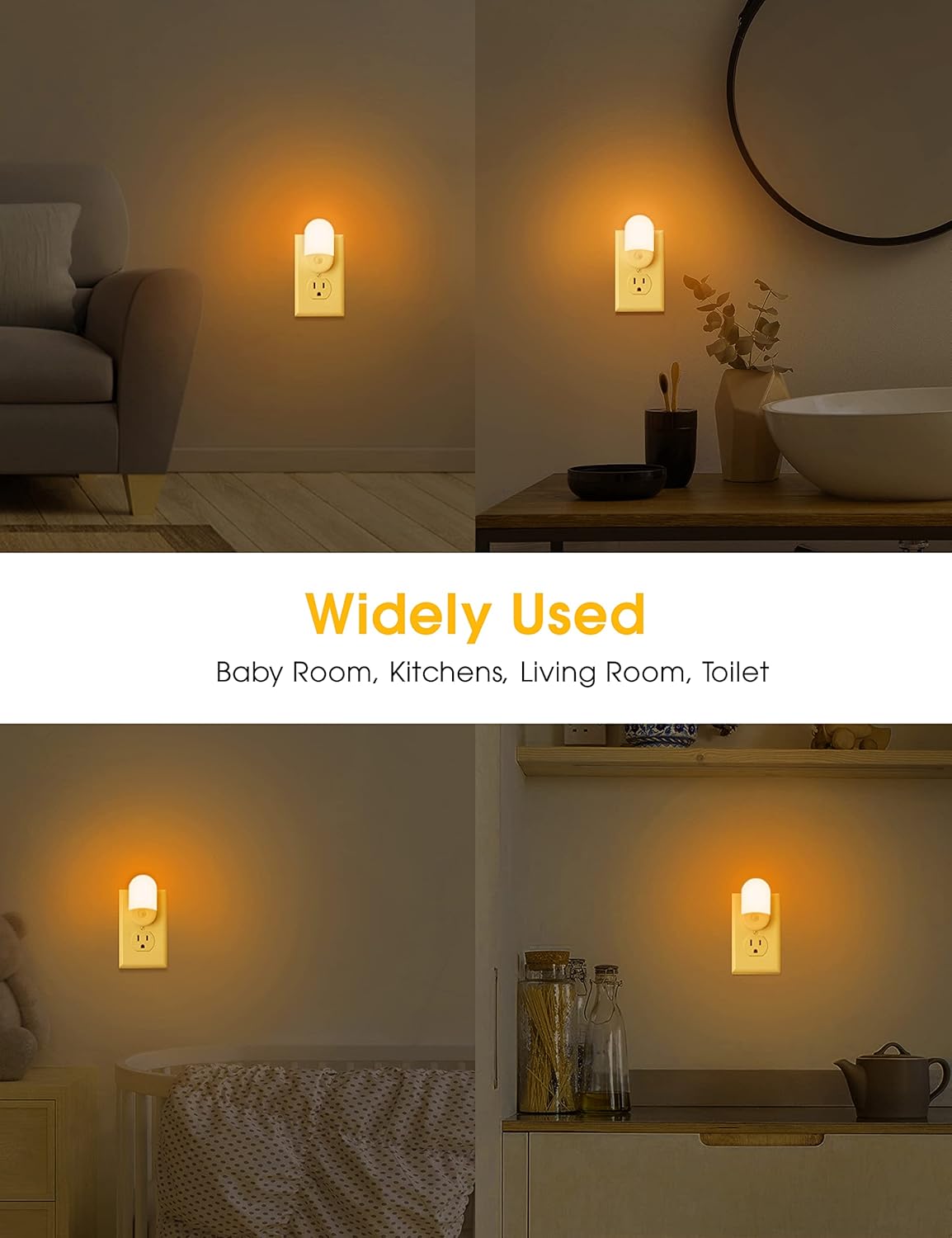 LOHAS – Lámpara de noche LED con enchufe para pared y sensor automático de luz, luz regulable, 0.6W, 3060lúmenes, 2000K, luz baja en color azul para