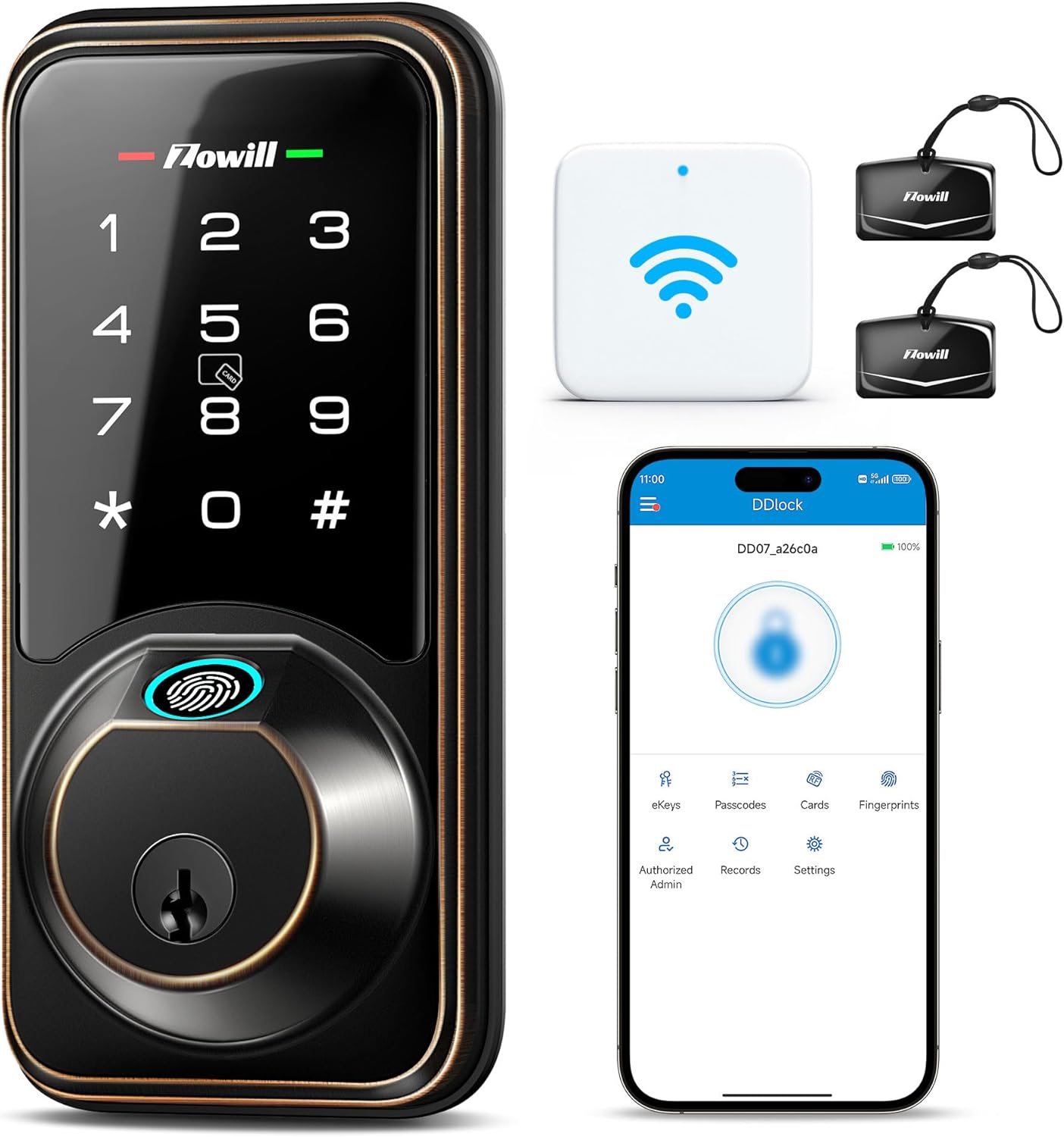 Zowill DK07G – Cerradura inteligente WiFi, cerradura de puerta de huellas dactilares con aplicación y control de voz, cerradura de puerta