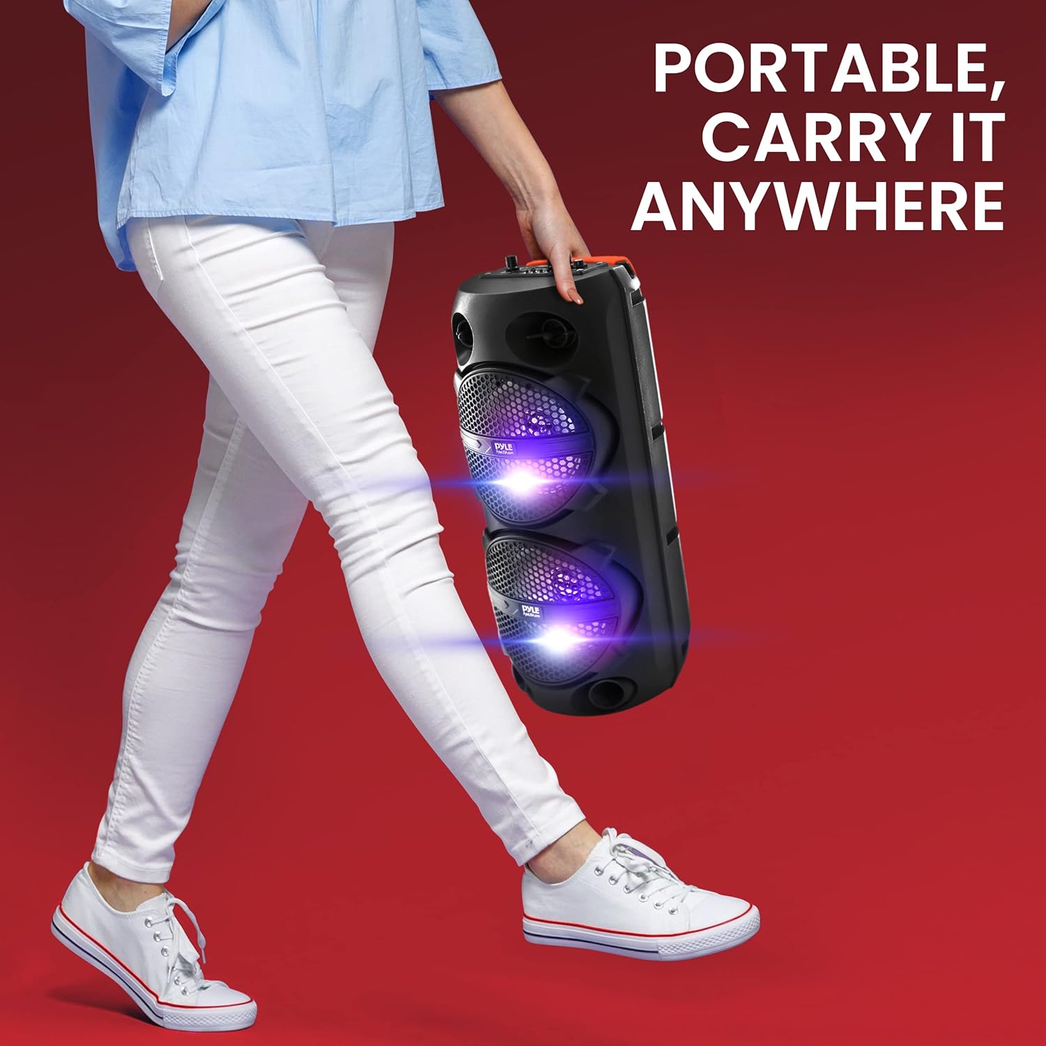 Pyle Altavoz PA portátil Bluetooth de EE. UU., sistema de audio de karaoke BT recargable de 200 W, doble 6 pulgadas, para interiores y exteriores,