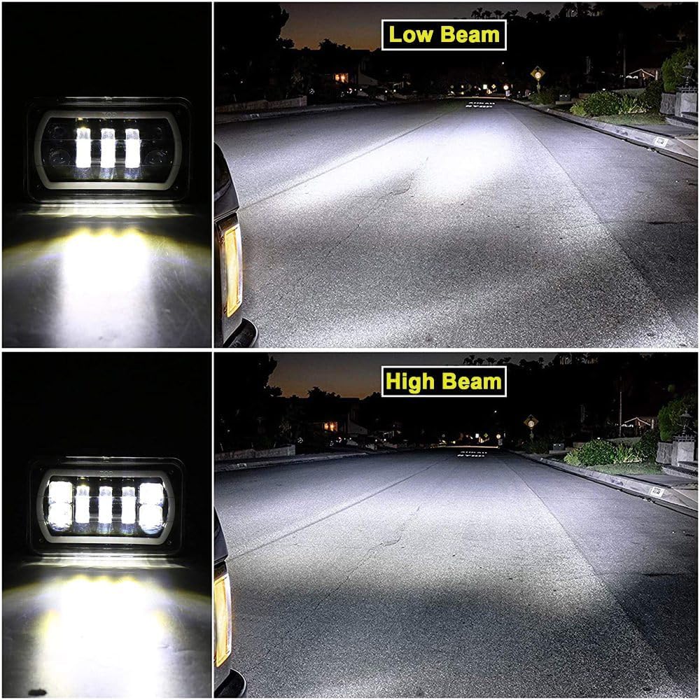 4 faros delanteros LED de 4 x 6 con anillo de halo blanco amarillo alto y bajo, haz sellado H4651 H6545 H4668 H4656 LED de repuesto para faros