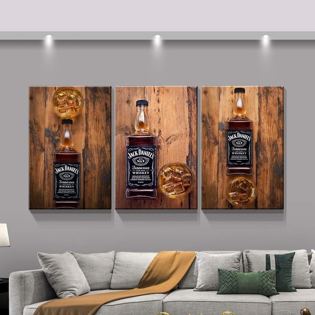 Denozer – 3 piezas de lienzo para pared, diseño vintage de whisky, decoración de pared occidental para cocina, bar, pub – Impresión en lienzo giclée