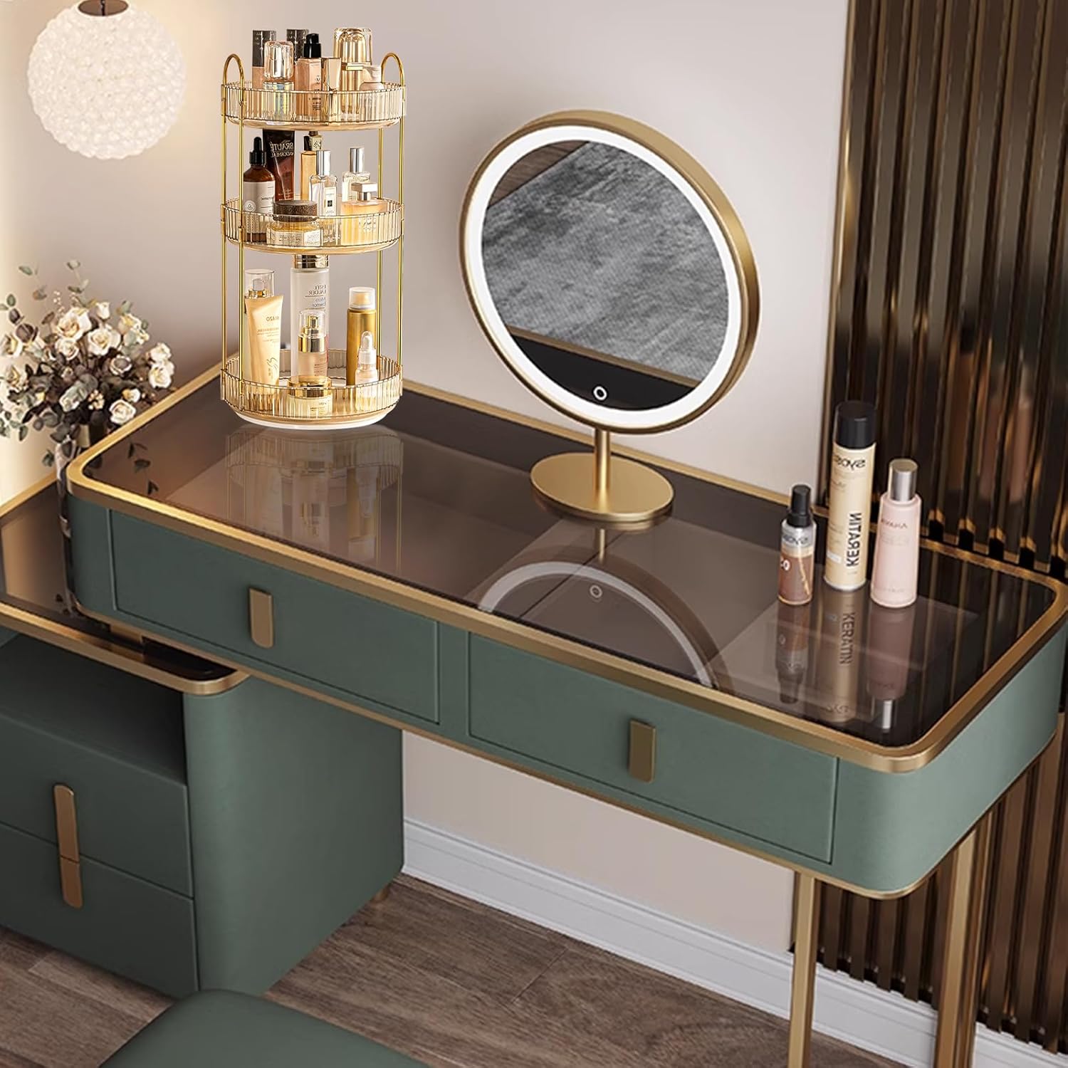 Organizador de maquillaje giratorio de 360, bandejas de baño, organizador de encimera, carrusel de maquillaje, estante giratorio de gran capacidad,