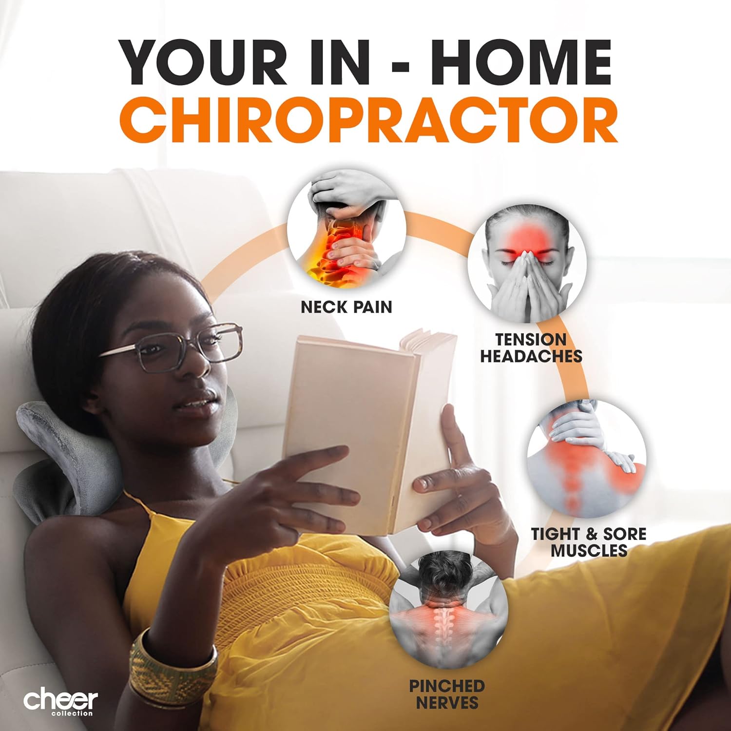 Cheer Collection Relajante de cuello y hombros con funda lavable, almohada estiradora de cuello para aliviar el dolor de cuello y hombros,