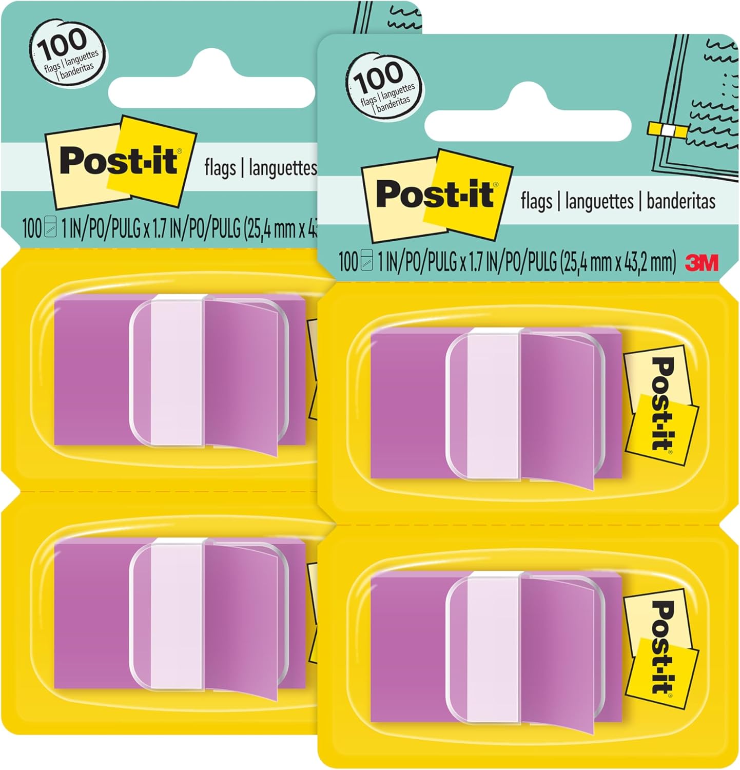 Post-it Banderas, 50dispensador, 2 dispensadorespaquete, 1 pulgada de ancho, morado (680-PU2) (paquete de 2)