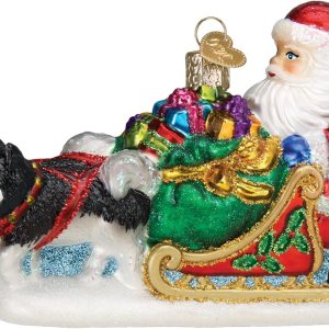 Old World Christmas Adorno de cristal soplado de trineo de perro de Papá Noel para árbol de Navidad Old World Christmas Adorno de cristal soplado de trineo de perro de Papá Noel para árbol de Navidad