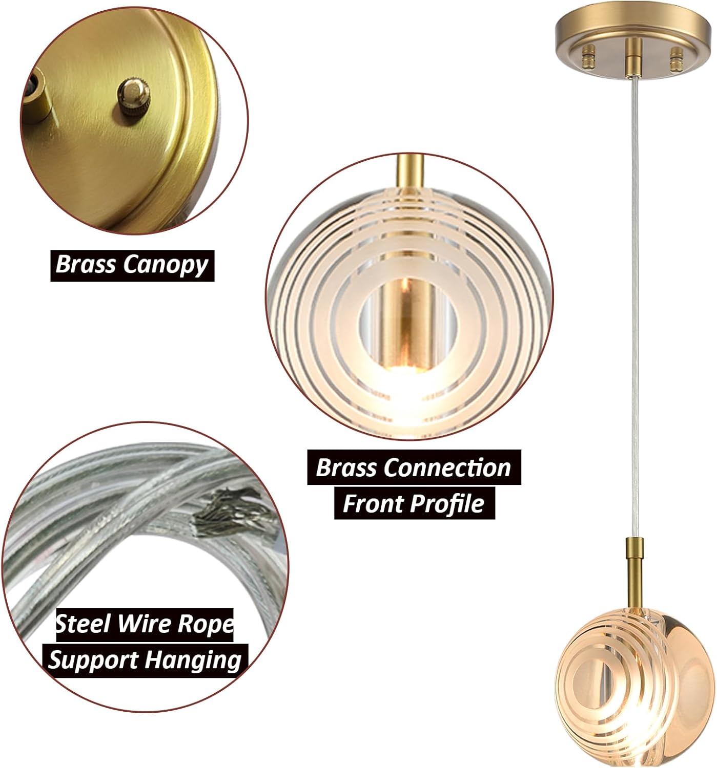 Moderna lámpara colgante redonda de cristal dorado con forma de globo de cristal, luces colgantes para isla de cocina, latón ajustable individual
