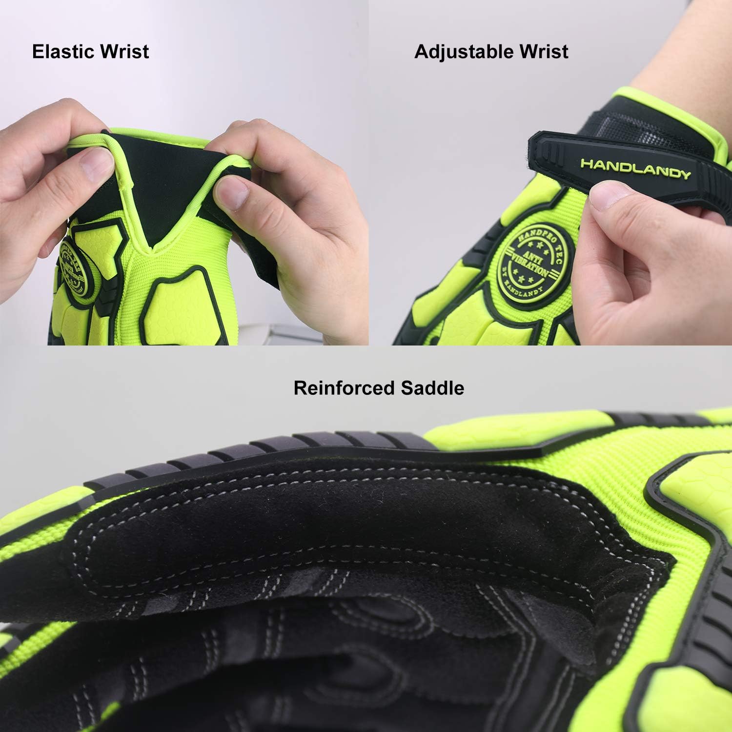 HLDD HANDLANDY Guantes de trabajo resistentes, acolchado SBR, guantes de impacto protectores TPR, guantes mecánicos antivibratorios