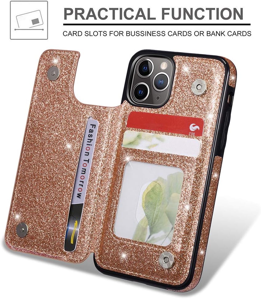 UEEBAI Funda para iPhone 11, funda de piel sintética con purpurina de alta calidad dos cierres magnéticos ranuras para tarjetas Función de soporte,