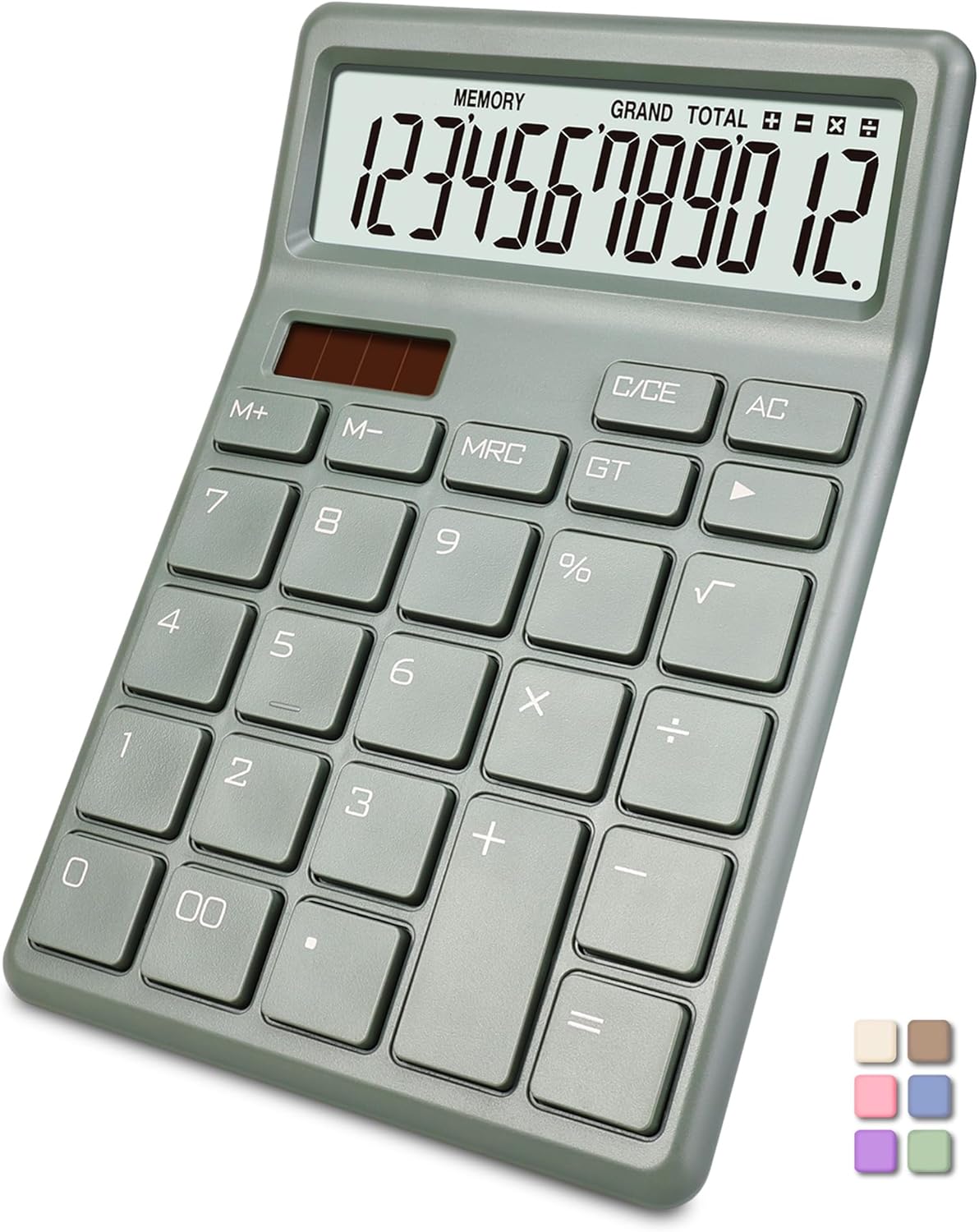 Calculadora estándar de 12 dígitos, batería de doble potencia de escritorio verde y solar, calculadoras de escritorio con pantalla LCD grande,
