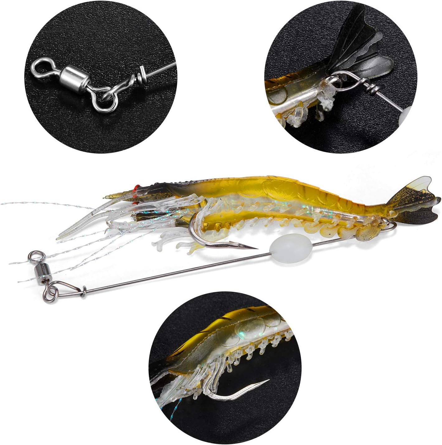 WANBY Señuelos de pesca para camarones de silicona artificial, set de cebo suave luminoso Swimbait Señuelo de pesca con ganchos, aparejos de pesca