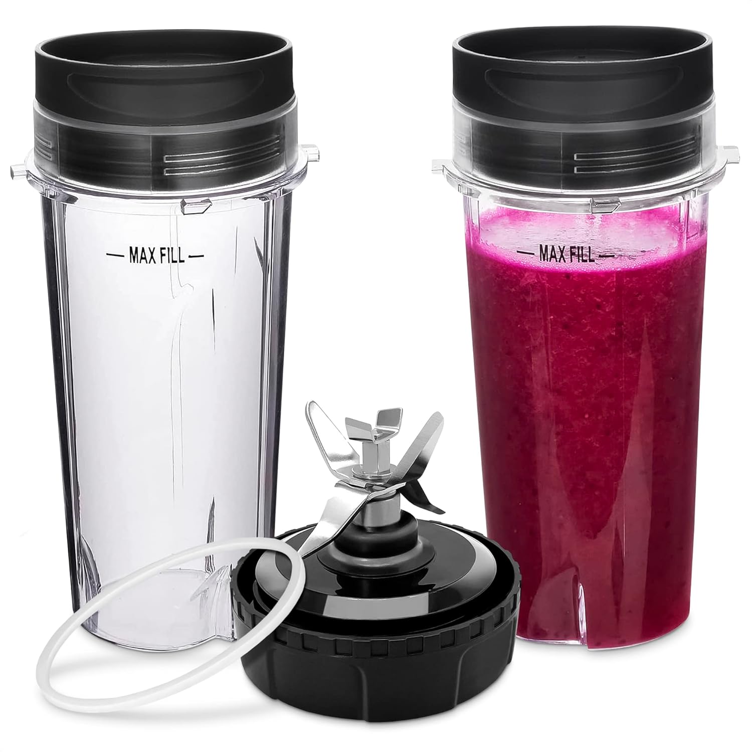Ninja Blender Cups y Ninja Blade 6 Fin Blender Blender Batidora para Batidos Batidos – Tapa de una sola porción para BL770 BL780 BL660 BL740 BL810