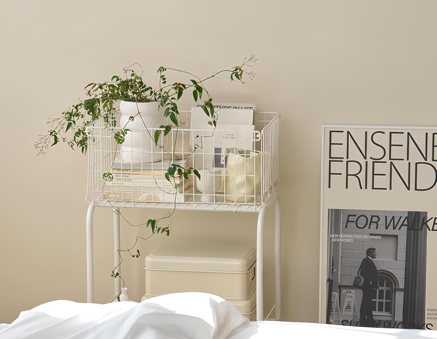 Cesta para almacenamiento de prendas, fácil de mover con ruedas tiene freno, cesta de lavandería, color blanco, cesta rodante