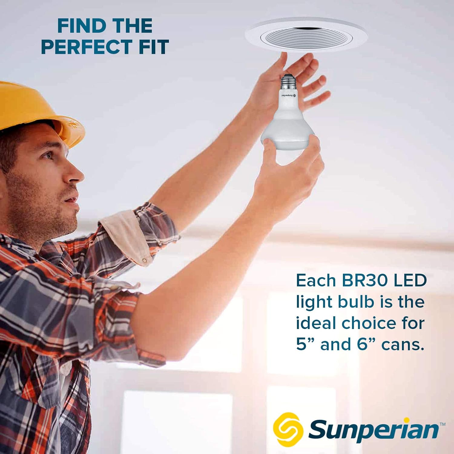 SUNPERIAN Paquete de 12 bombillas LED BR30, 8.5 W  65 W, 3500 K blanco natural, 800 lúmenes, bombillas de inundación regulables para latas