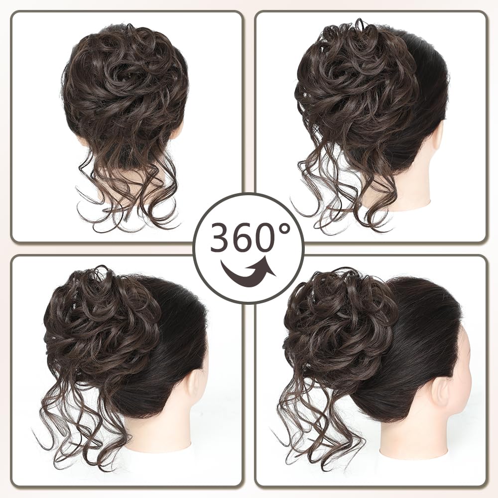 Moño desordenado, pinza de garra, moños despeinados, extensiones de moño sintético rizado para mujer (marrón oscuro)