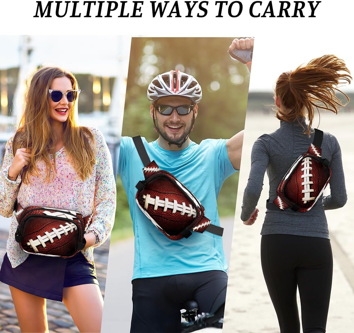 Riñonera de fútbol americano para hombres y mujeres, bolsa cruzada de fútbol con correa ajustable, bolsa impermeable para viajes, caminar, correr,