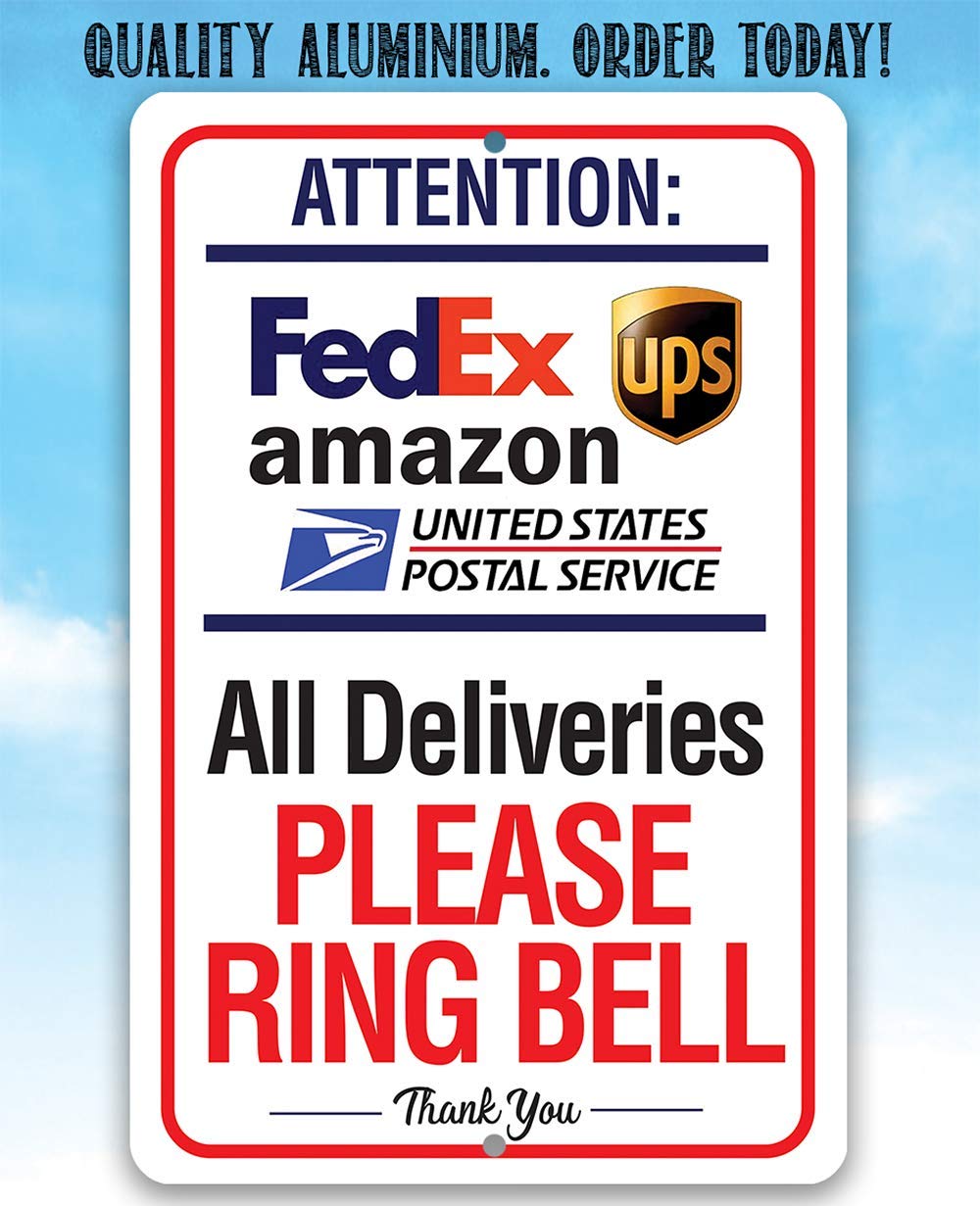 Delivery Sign for Package and Box Deliveries – Please Ring Bell Instructions – Directional Deliveries Sign for Home Office, Porch Entryway Gate