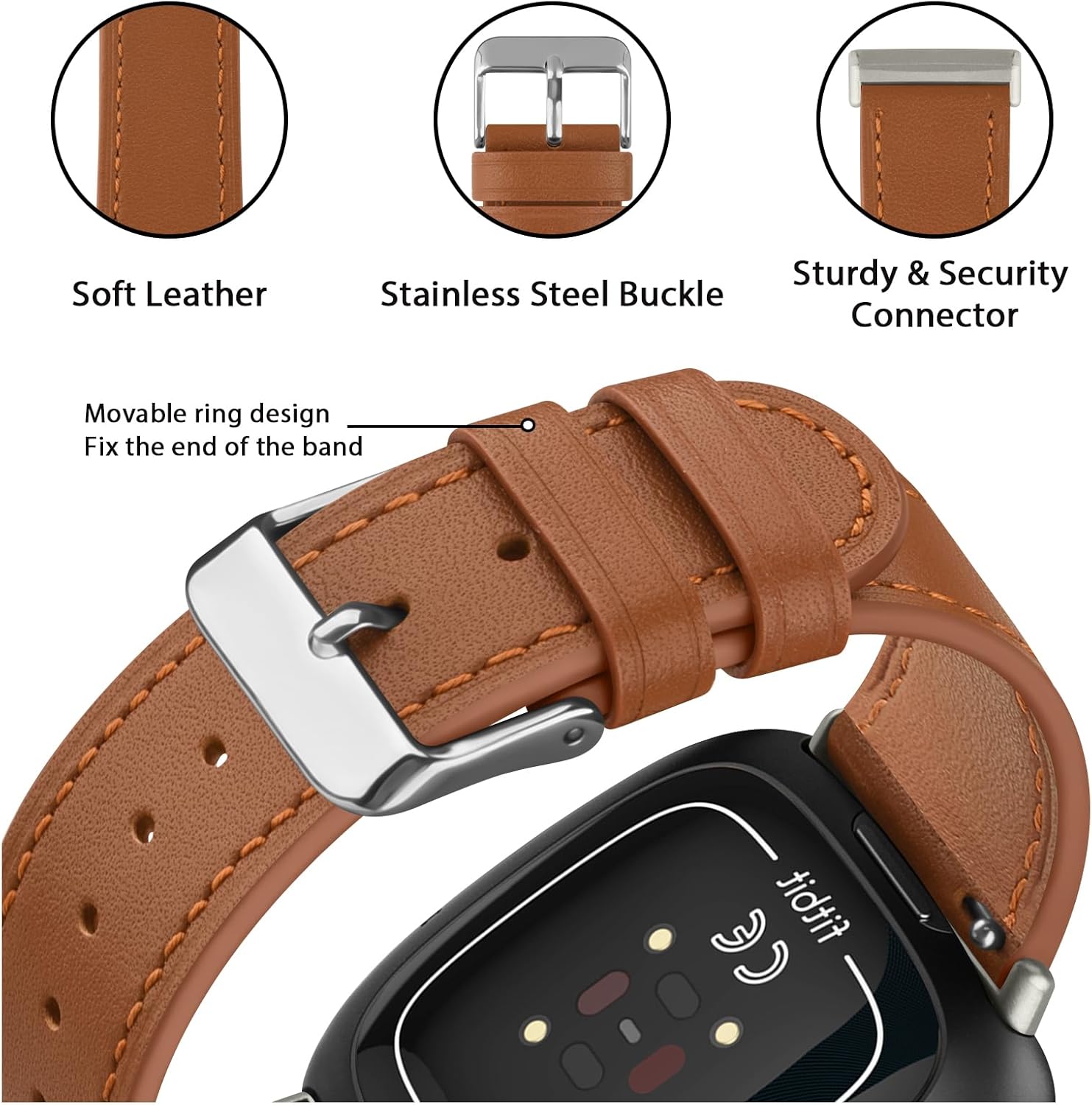 Meliya Correas de cuero compatibles con Fitbit Versa 4, Fitbit Versa 3, Sense 2, correas de reloj Fitbit Sense para mujeres y hombres, correas