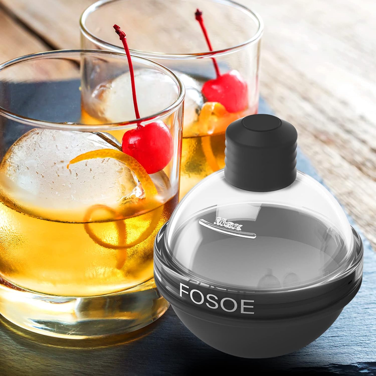 Moldes de silicona para bolas de hielo para whisky, juego de 4 fabricantes redondos con tapas para cócteles, bourbon y bebidas